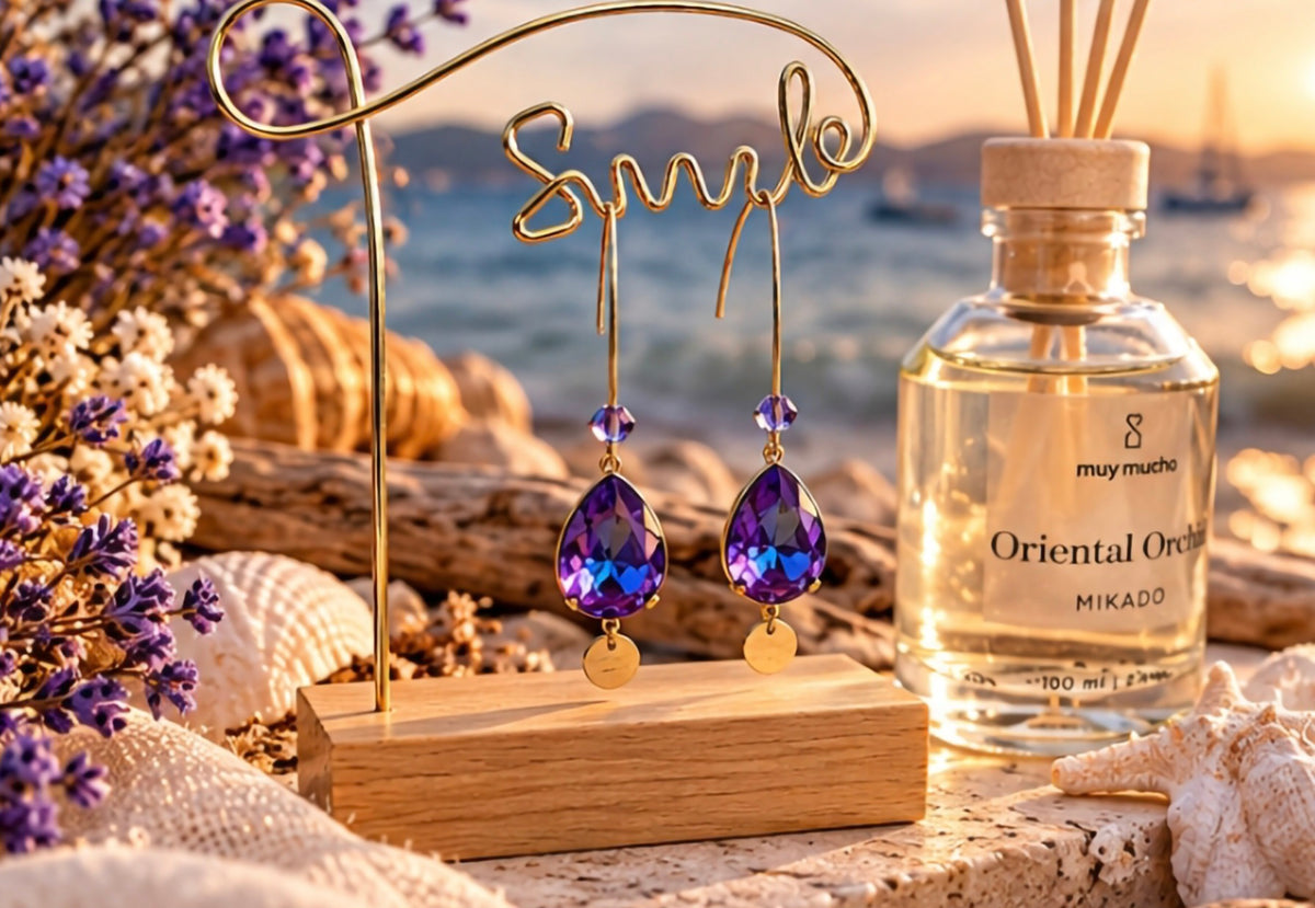 Boucles d'oreilles pendantes swarovski violette