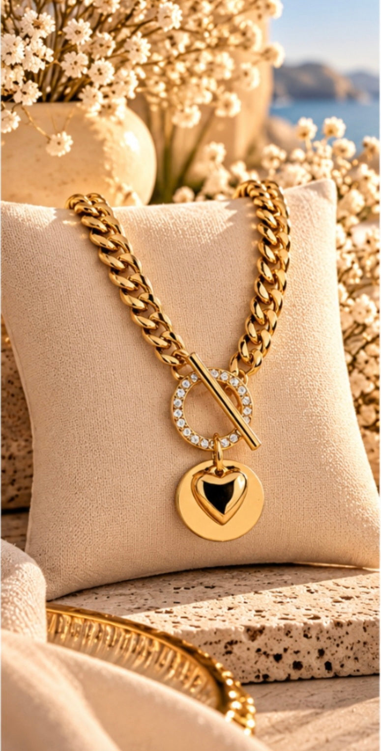 Collier anneau zirconium et coeur