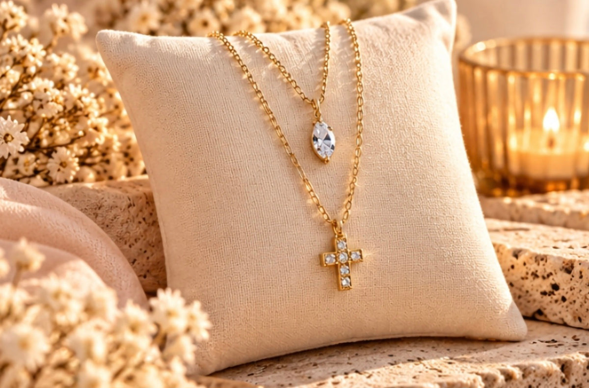 Collier croix et goutte cristal