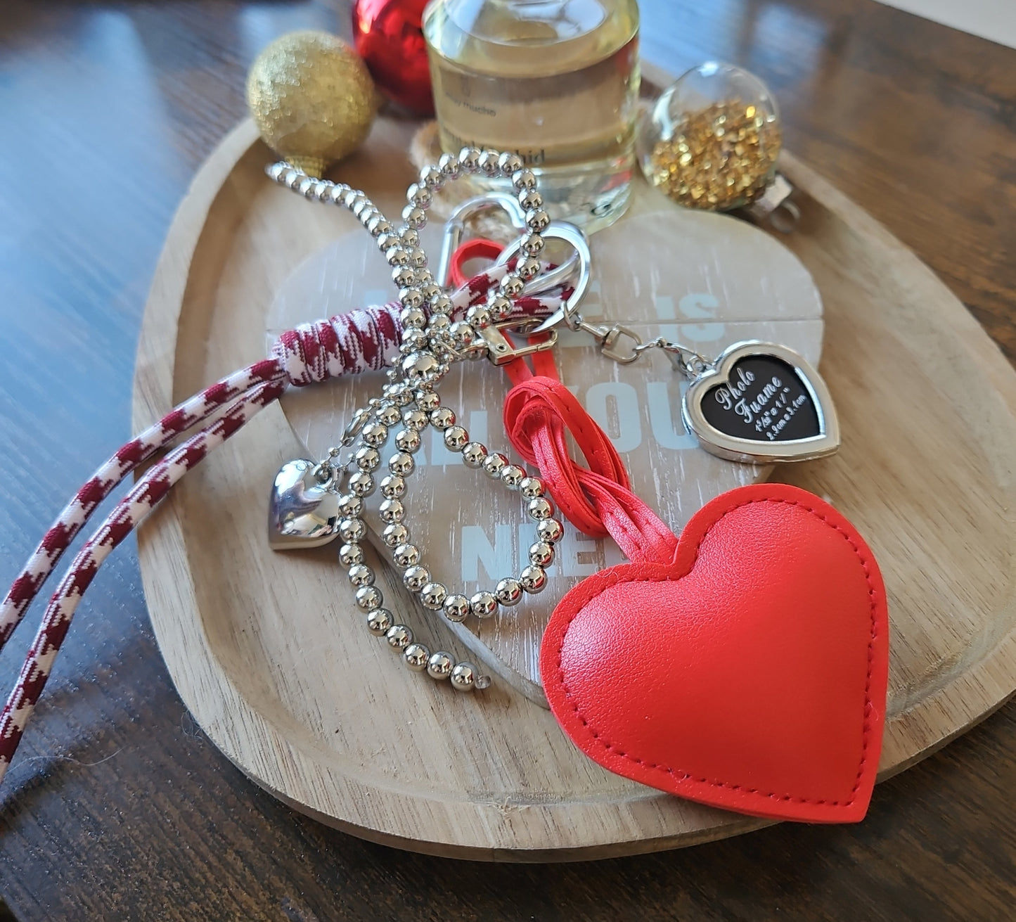 Grigri sac à main coeur rouge et argente