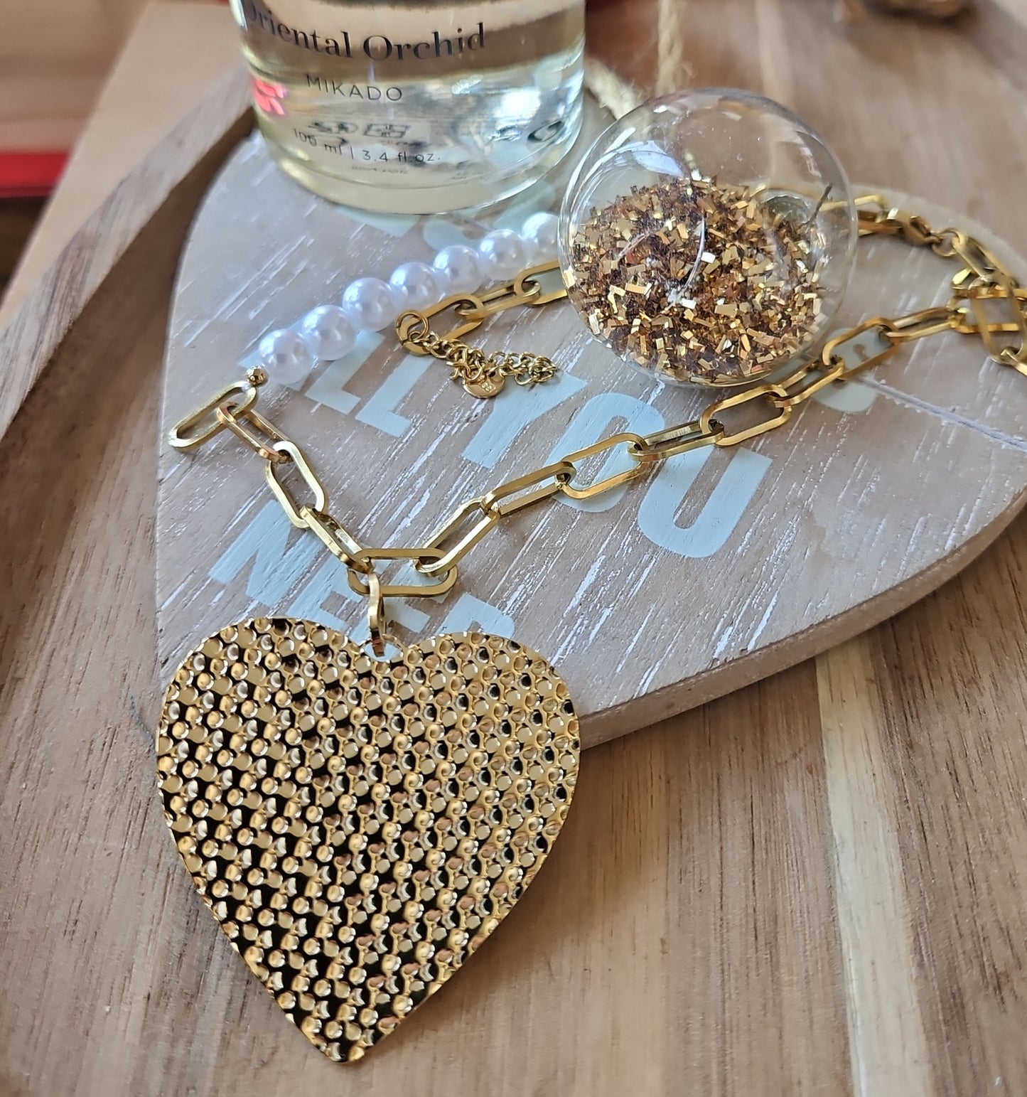 Collier coeur et perle