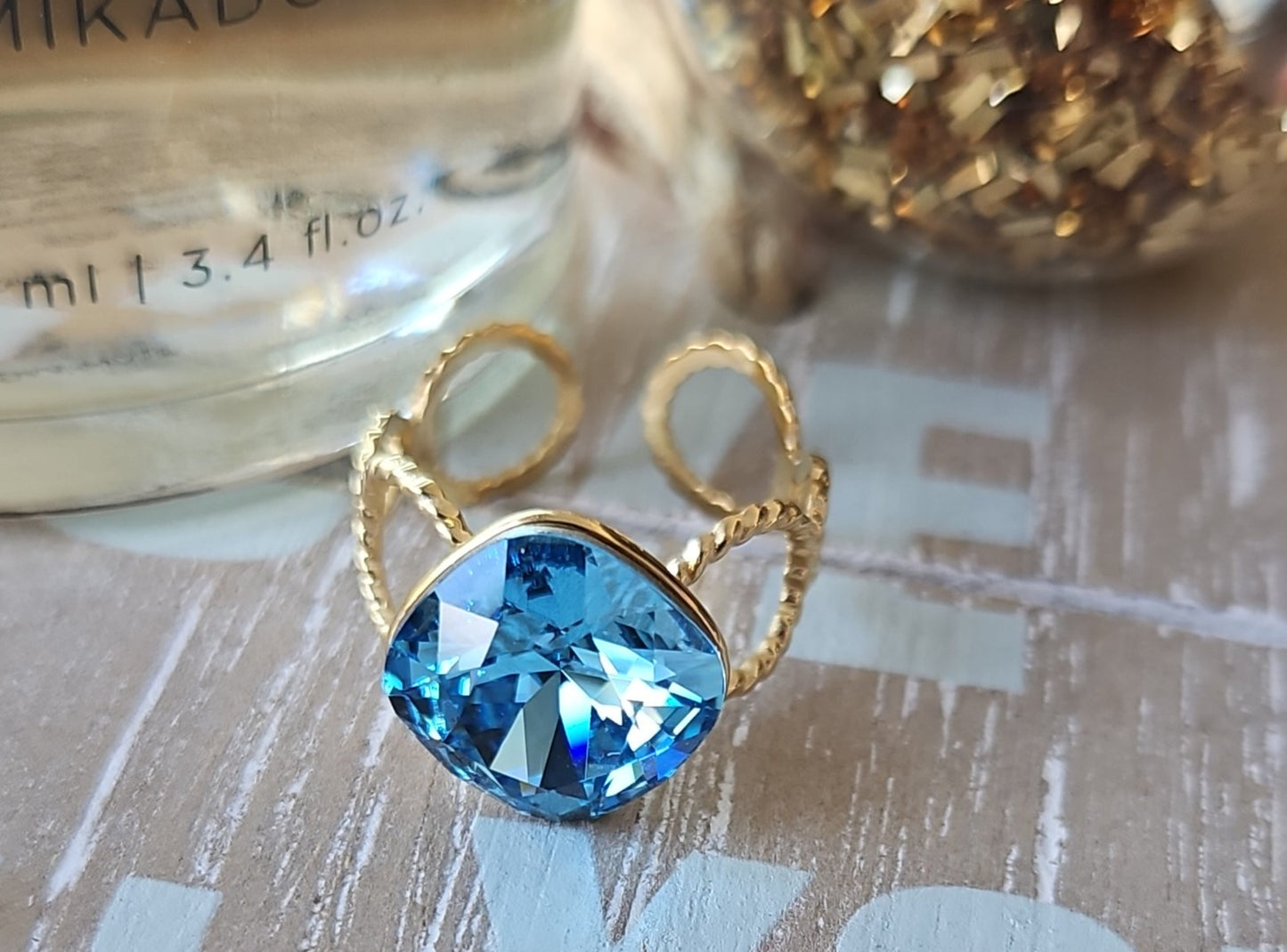 Bague swarovski bleue clair
