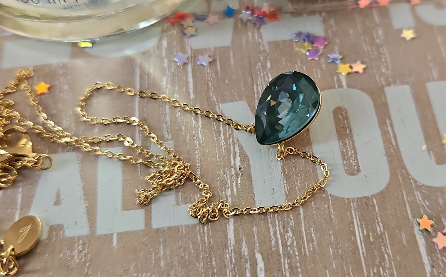 Green Swarovski stainless steel necklace