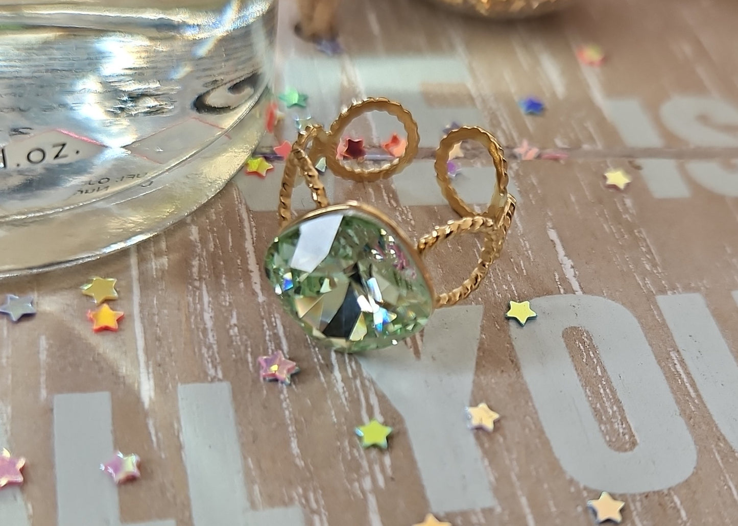 Bague swarovski verte eau