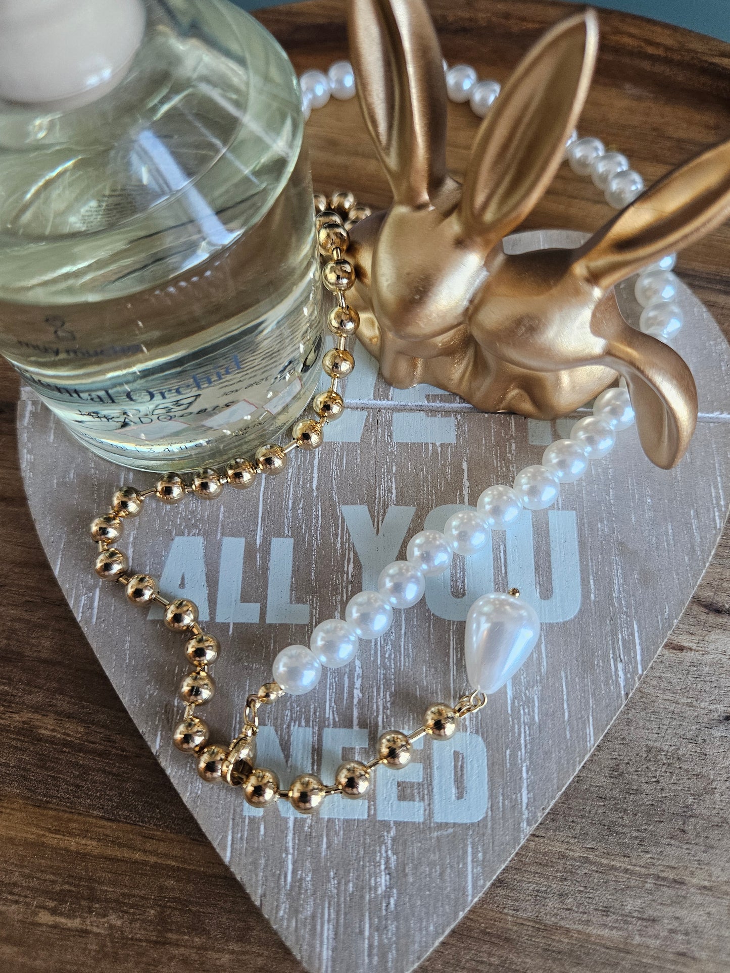 Collier perle et acier avec perle goutte
