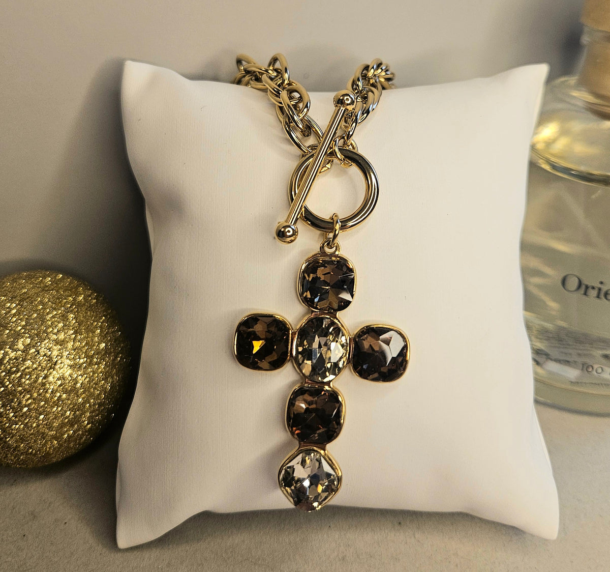 Collier cristal champagne croix