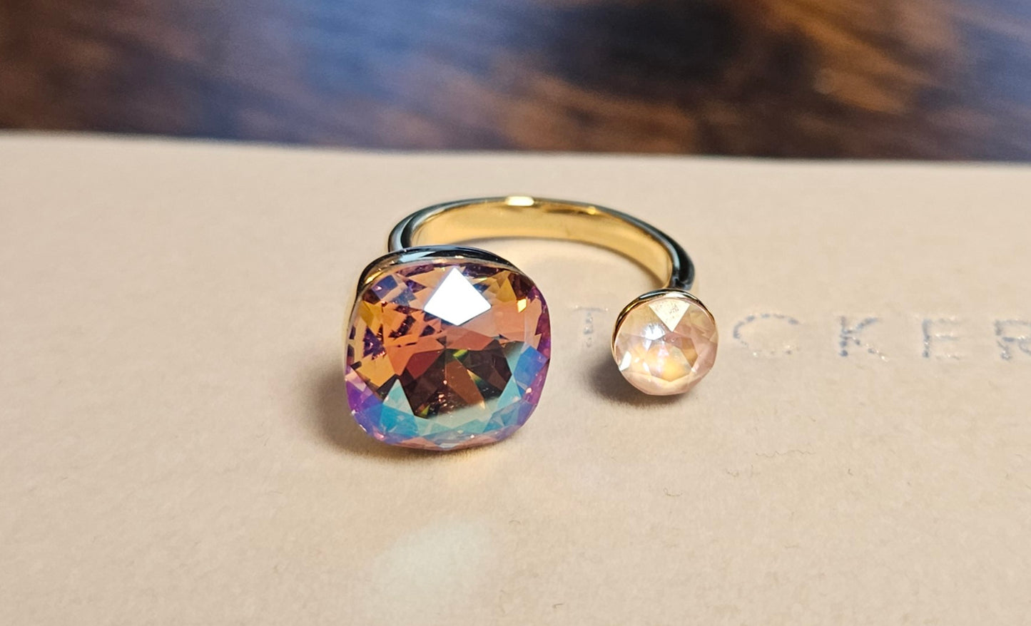 Bague champagne multicolore irisé