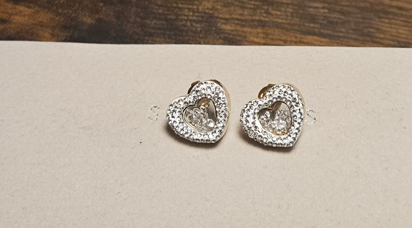Boucles d'oreilles cœur strass et cristal