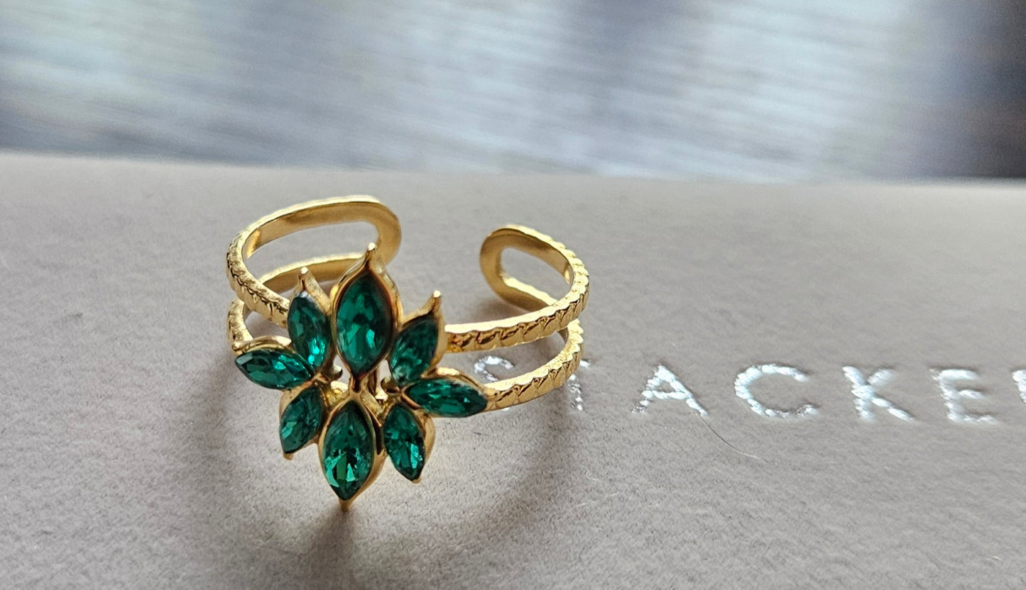 Bague cristal fleur verte