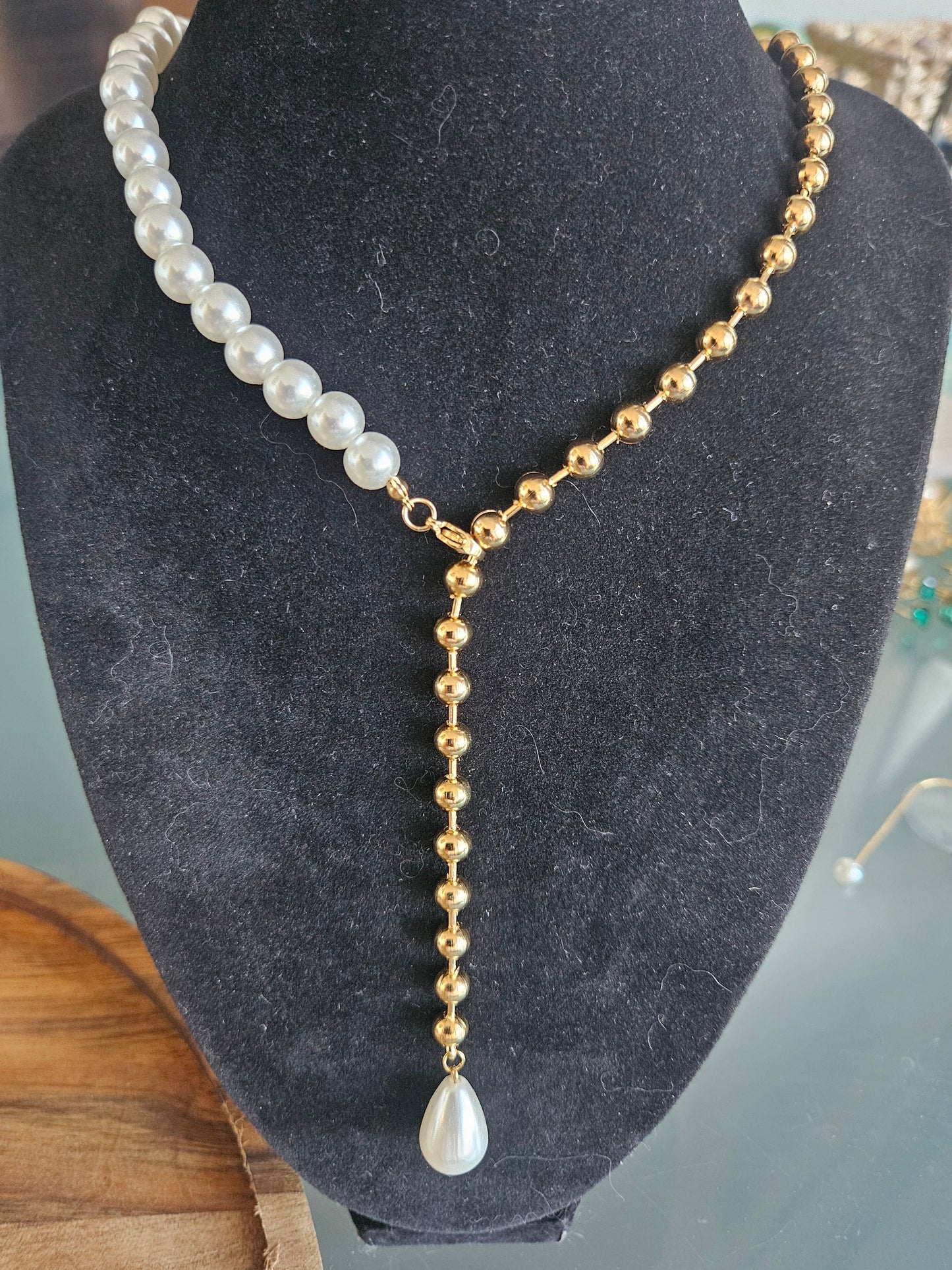 Collier perle et acier avec perle goutte