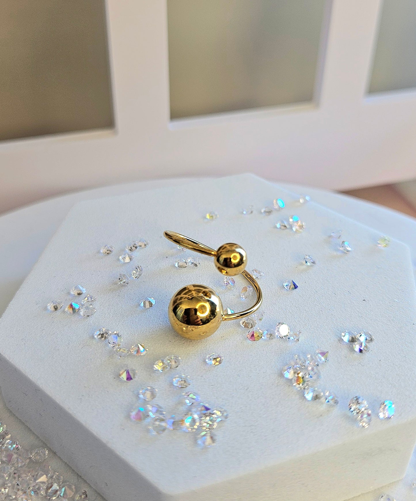 Bague perle acier dore