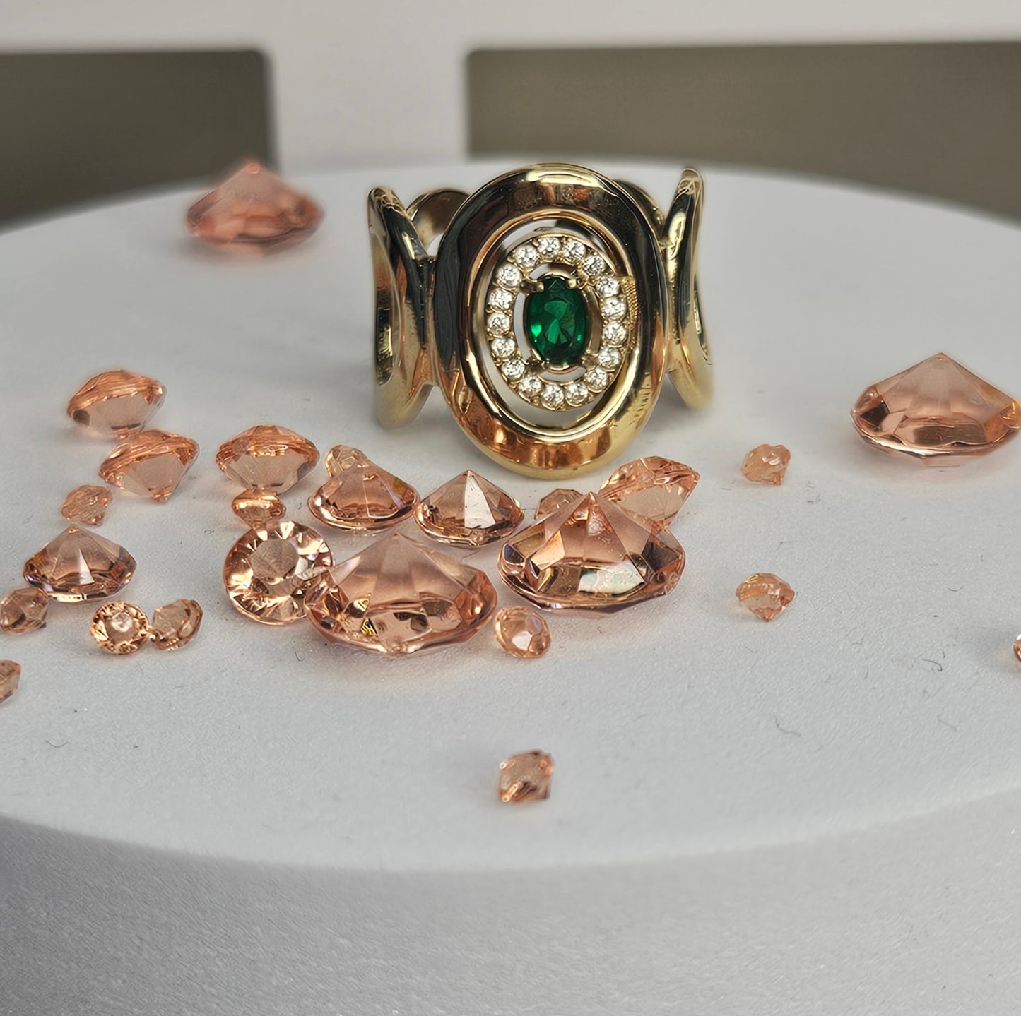 Bague large cristal vert et strass