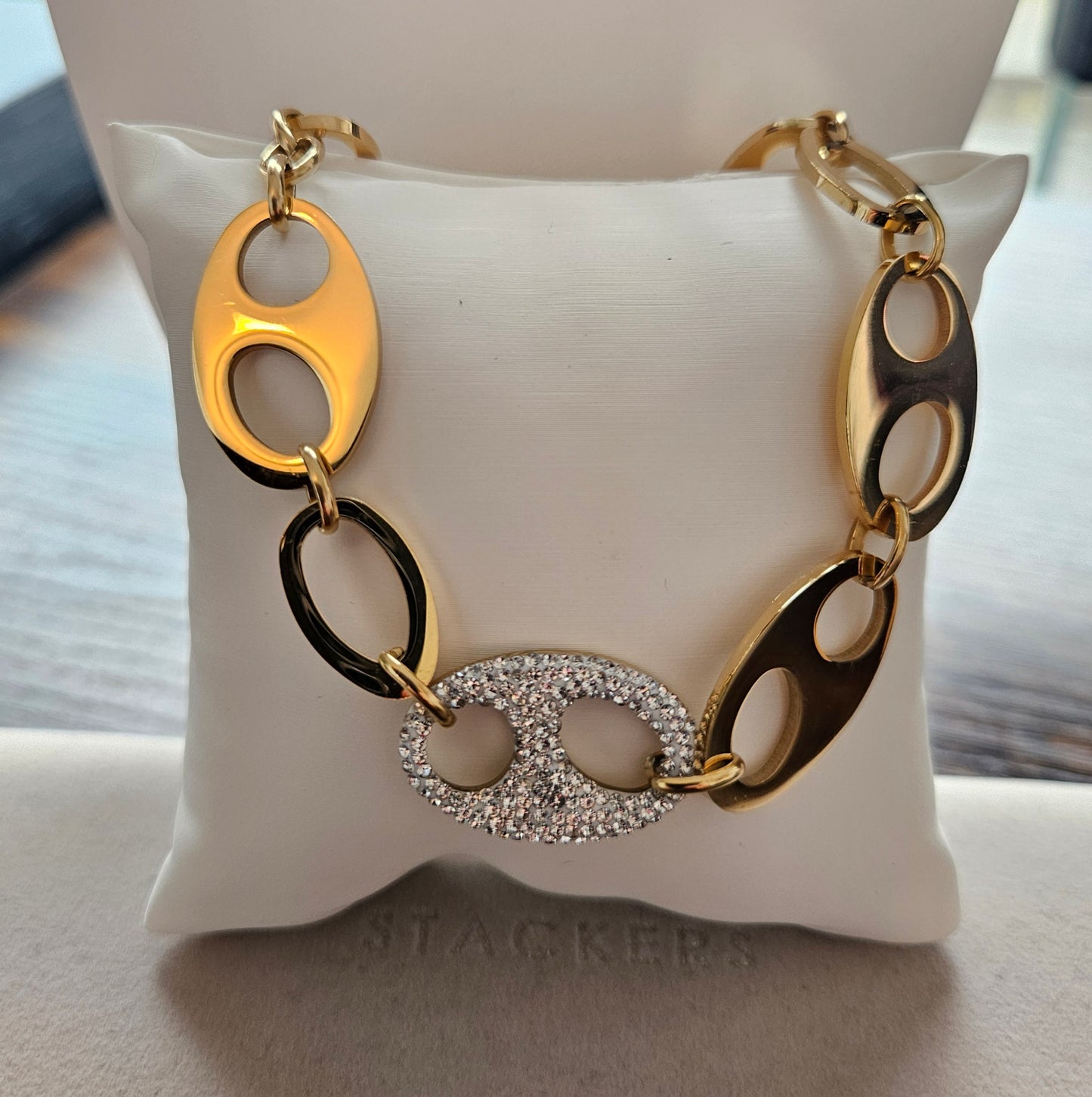 Collier grain de cafe plat strass