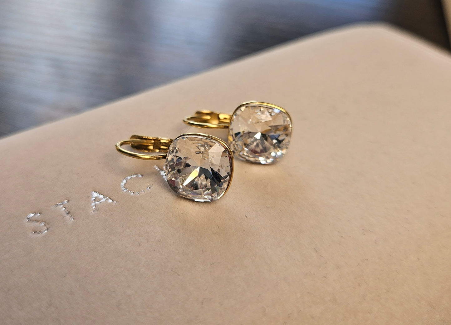 Boucles d'oreilles cristal argent carré