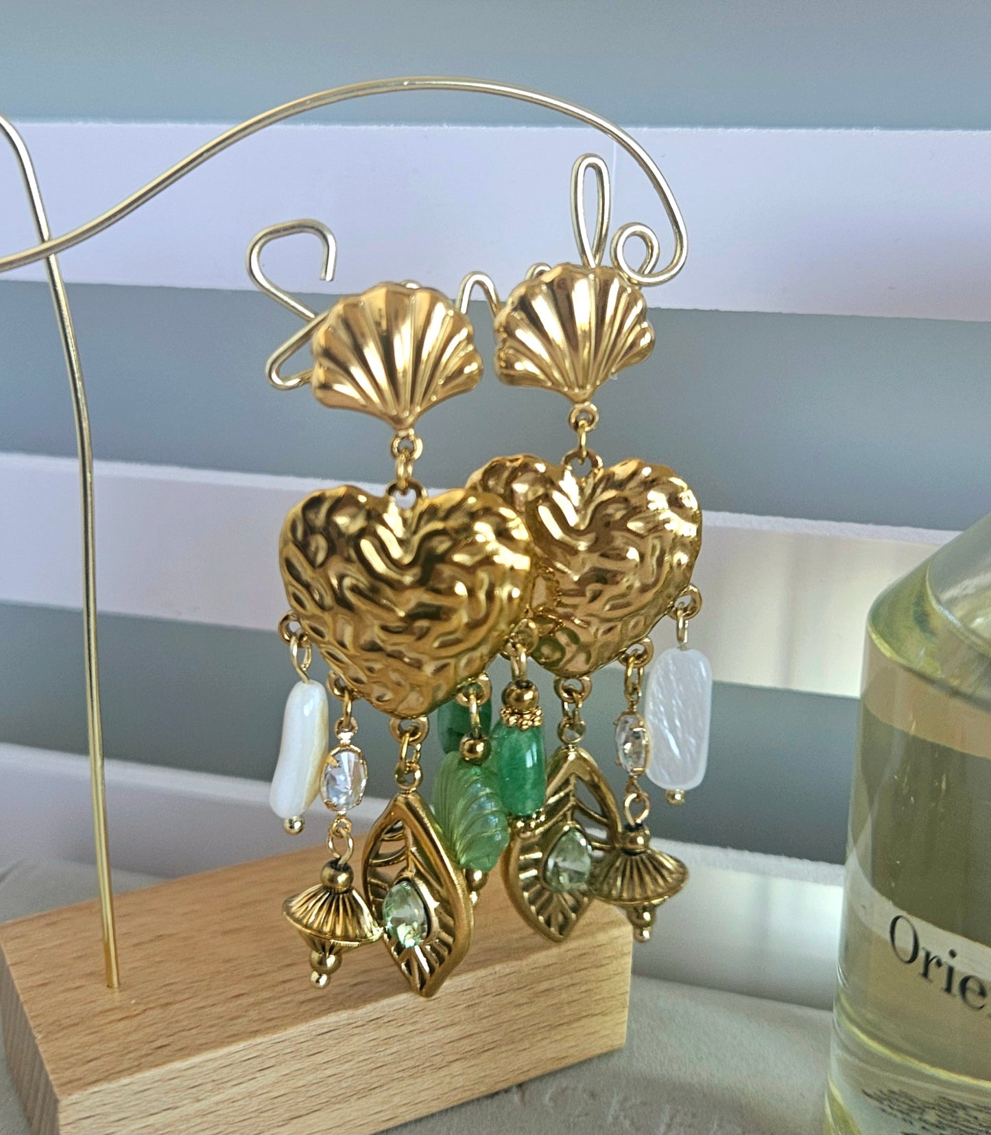 Boucles d'oreilles coeur zirconium verte