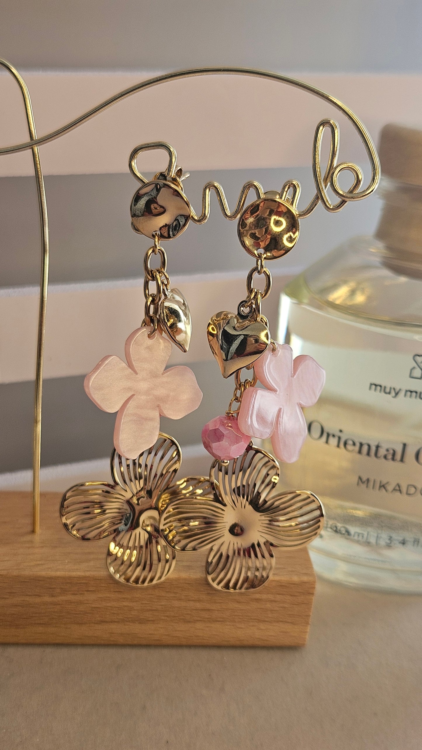 Boucles d'oreilles trefle rose cristal