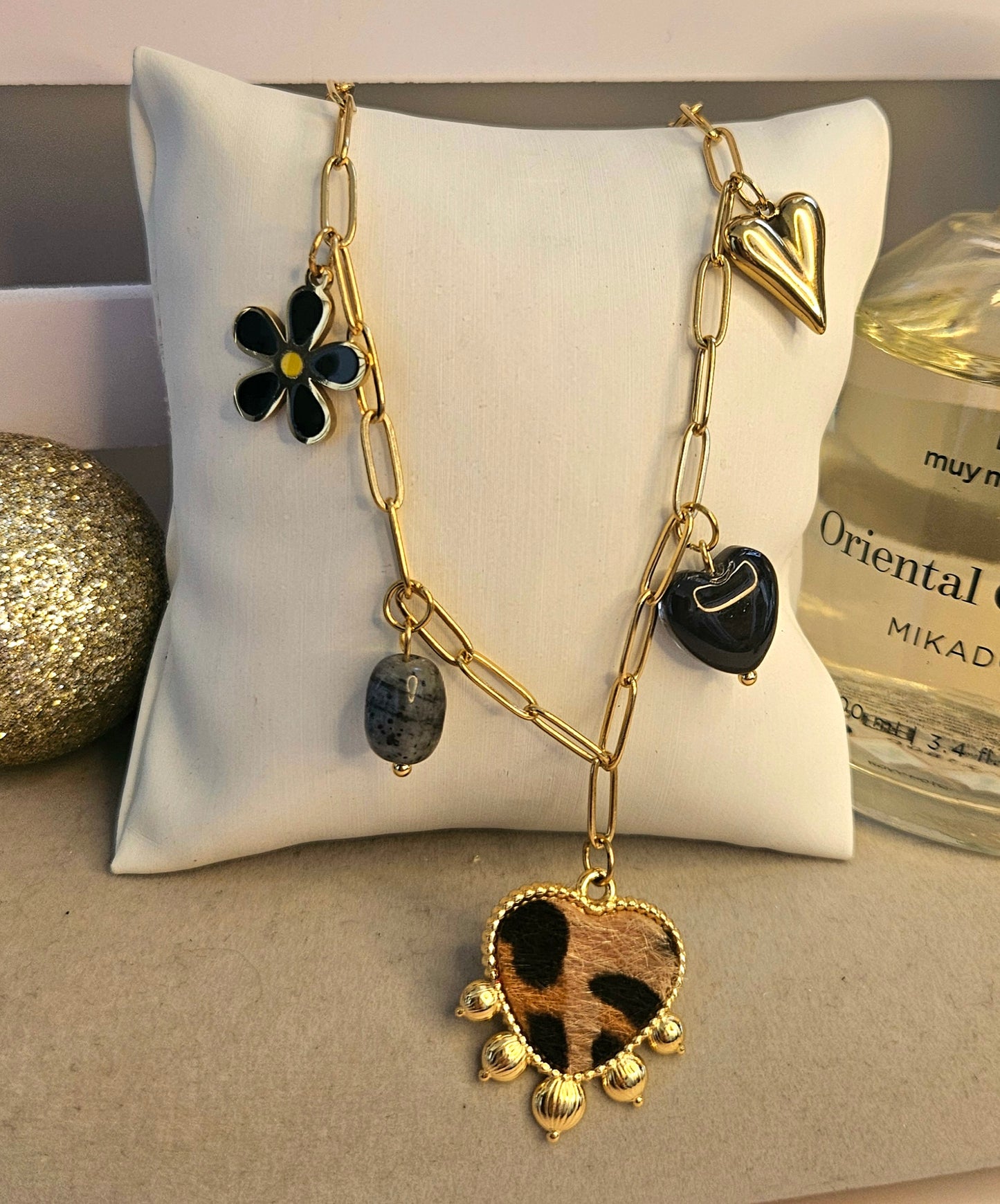 Collier coeur léopard