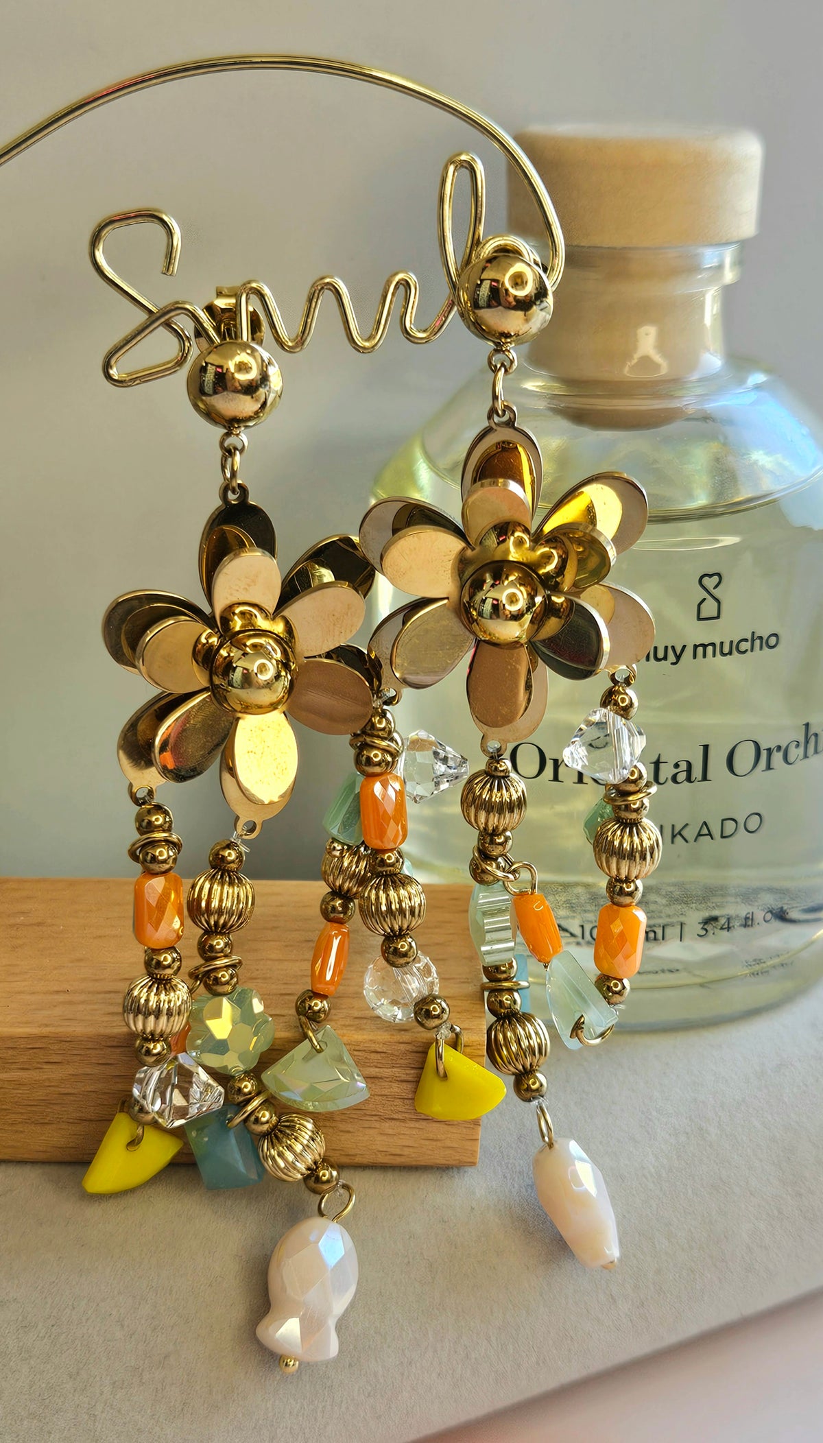 Boucles fleur et perle multicolore cristal
