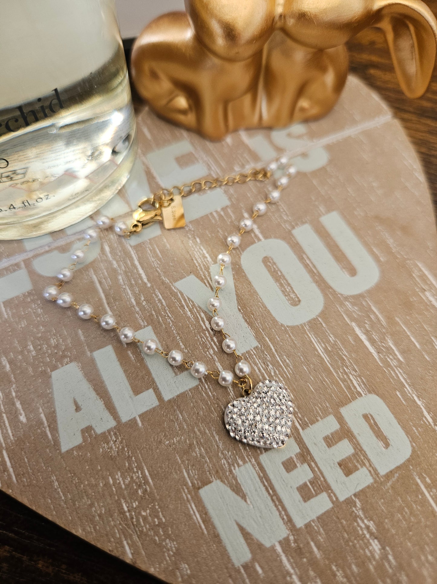Bracelet perle cœur strass