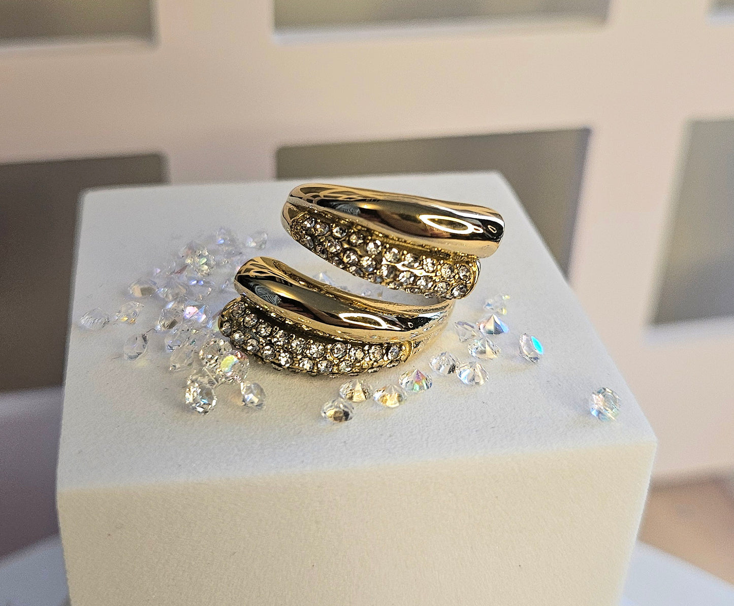 Bague vague strass duo