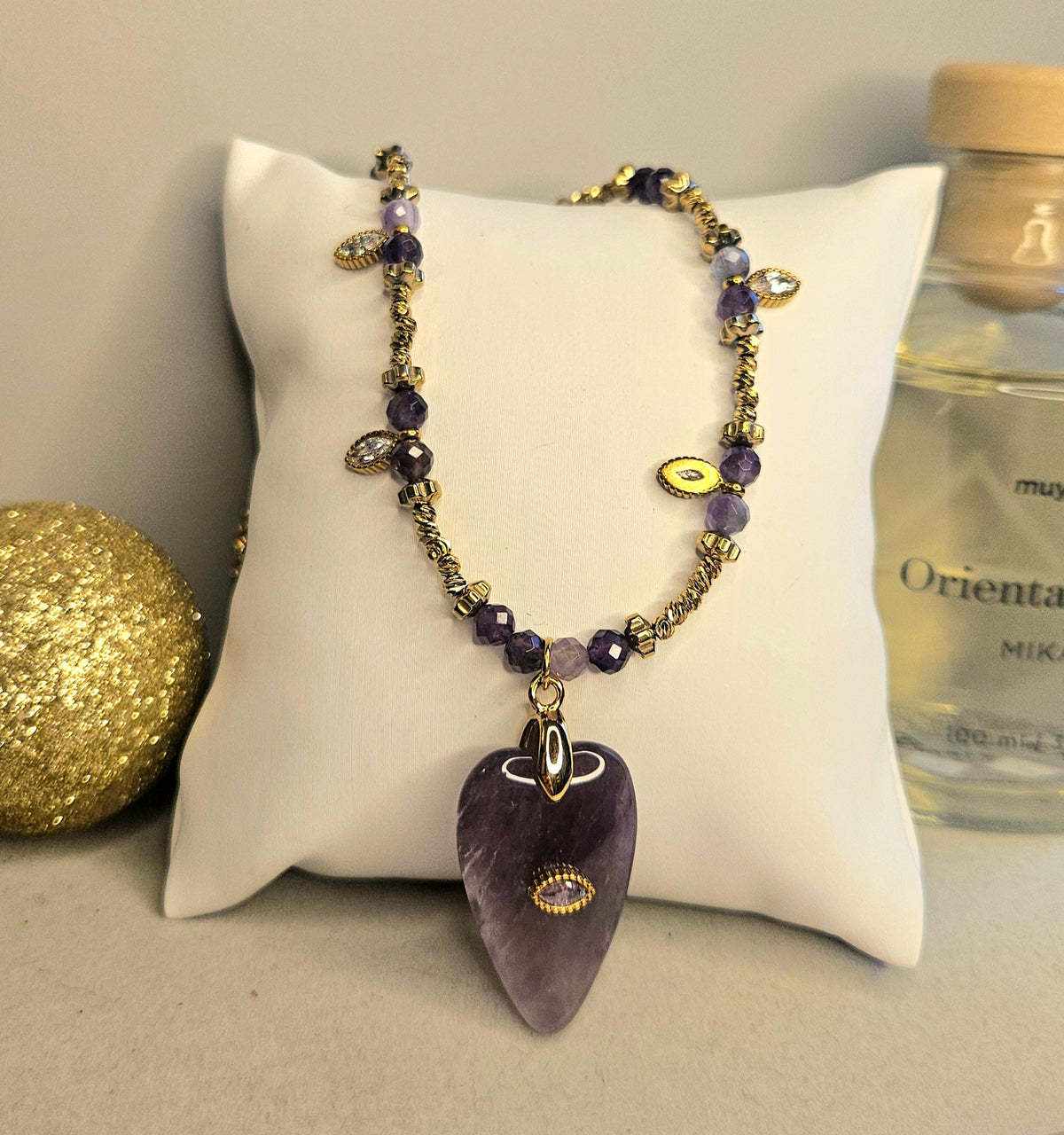 Collier coeur amethyste