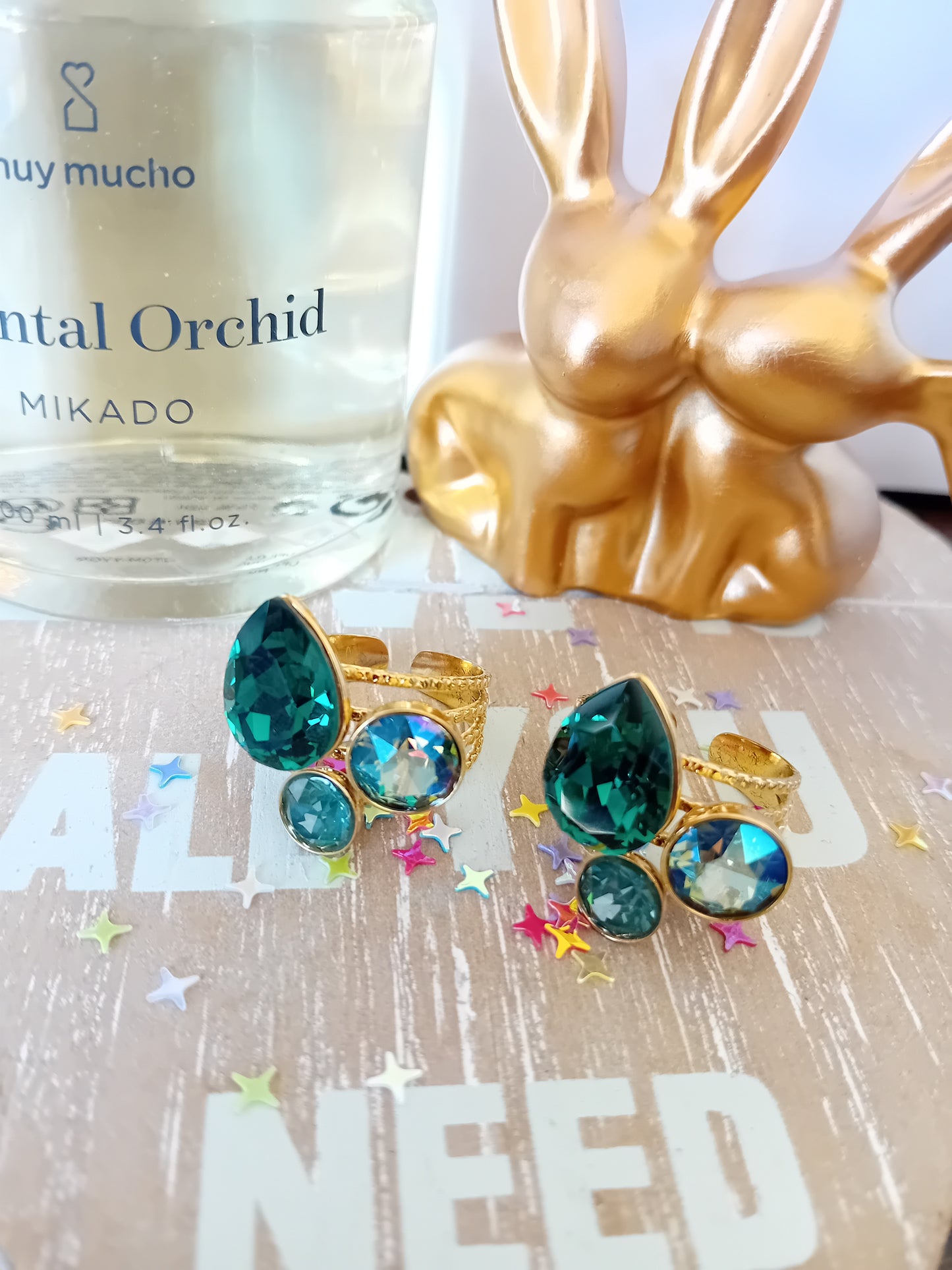 Bague swarovski goute verte