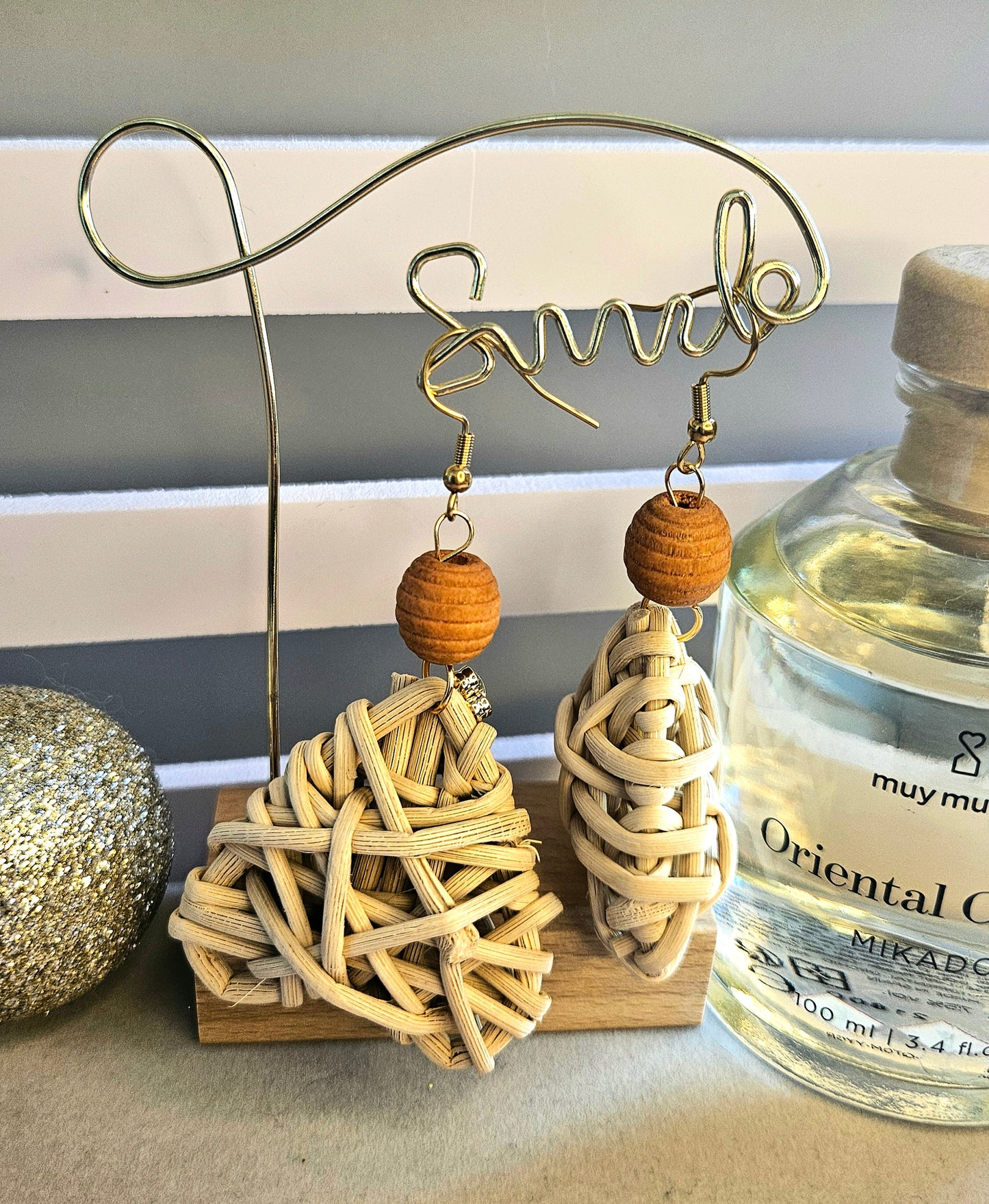 Boucles d'oreilles coeur bois