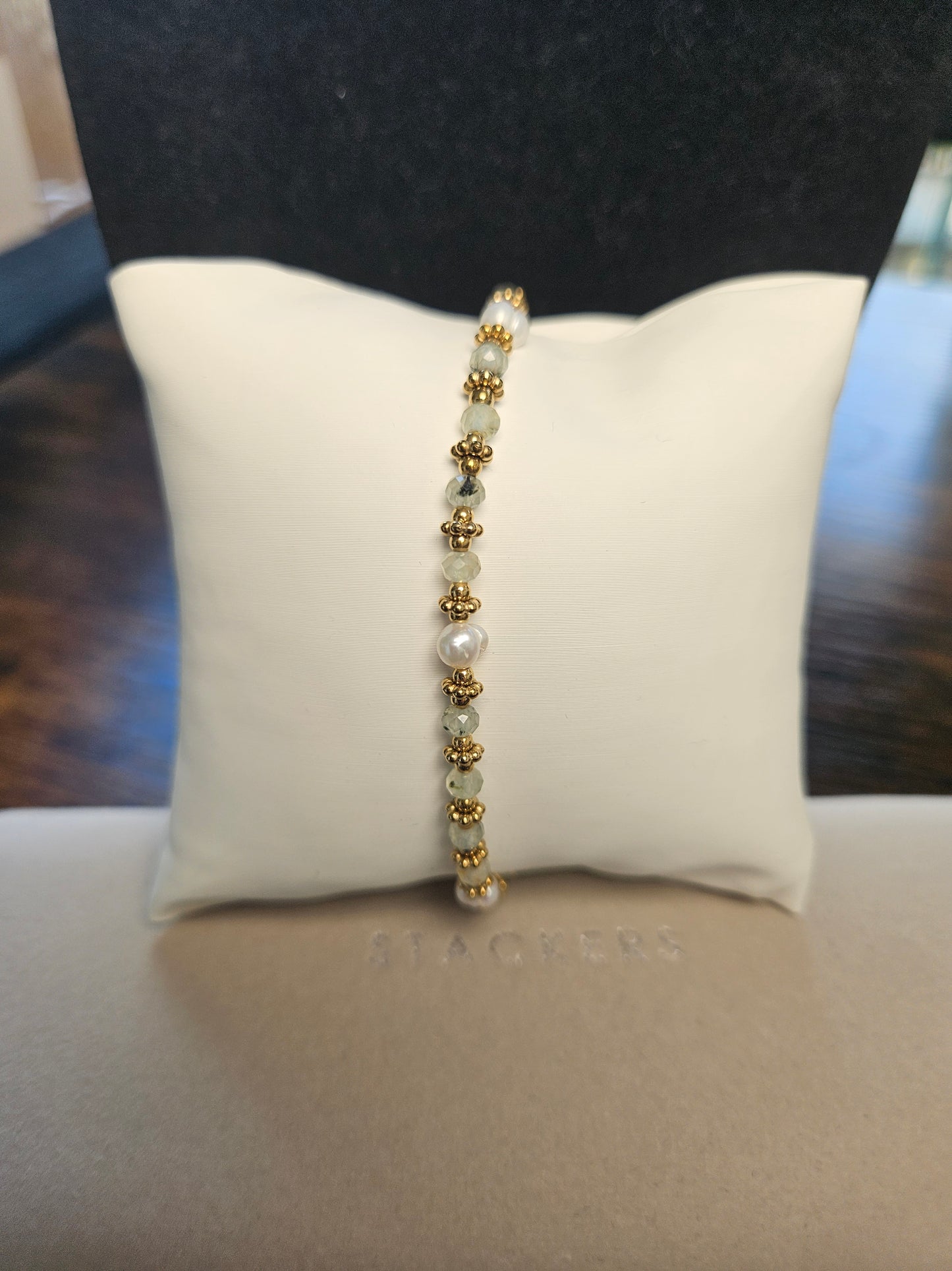 Bracelet perle d'eau douce pierre verte naturelle fait main