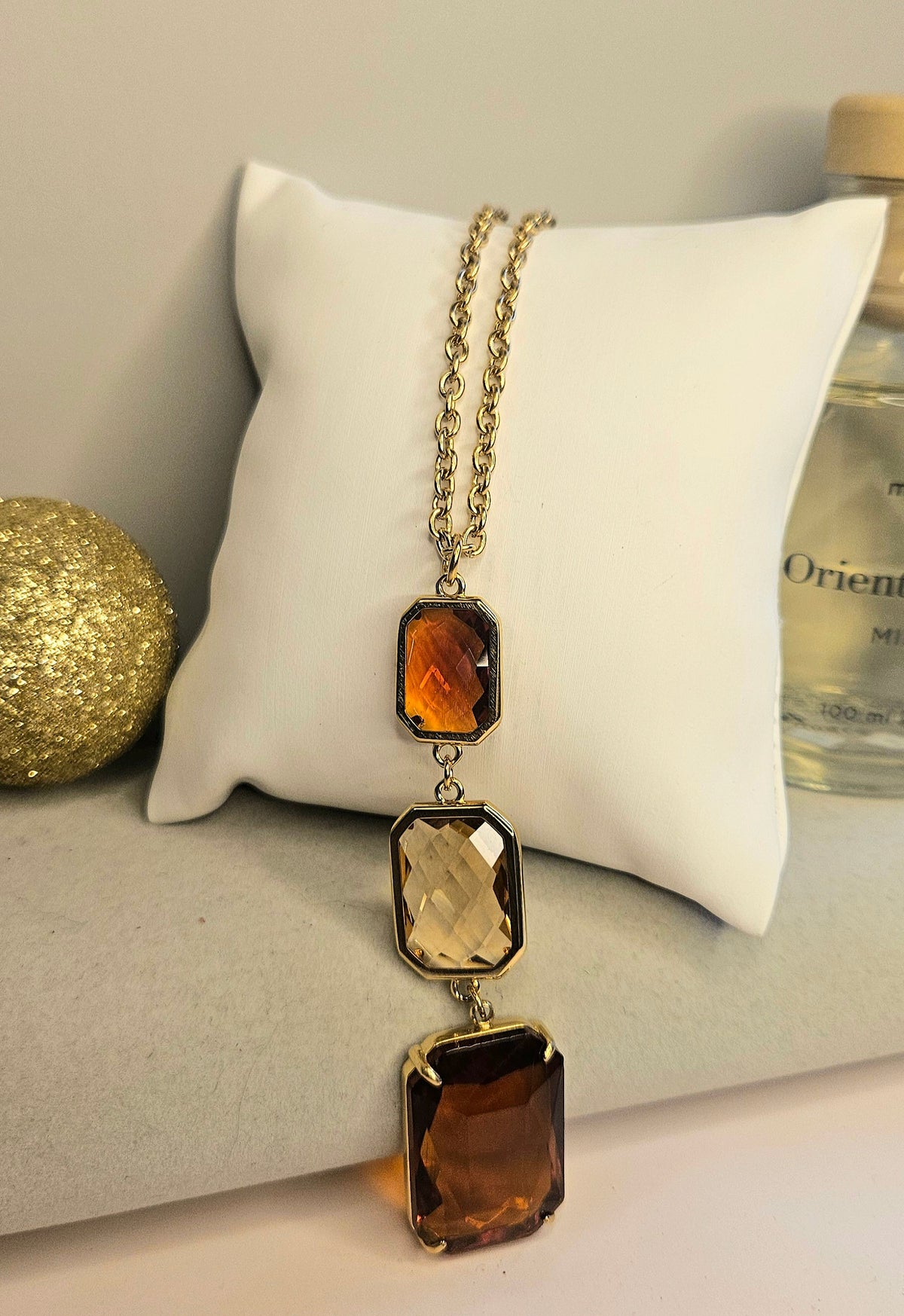 Collier sautoir cristal champagne 3 pierres