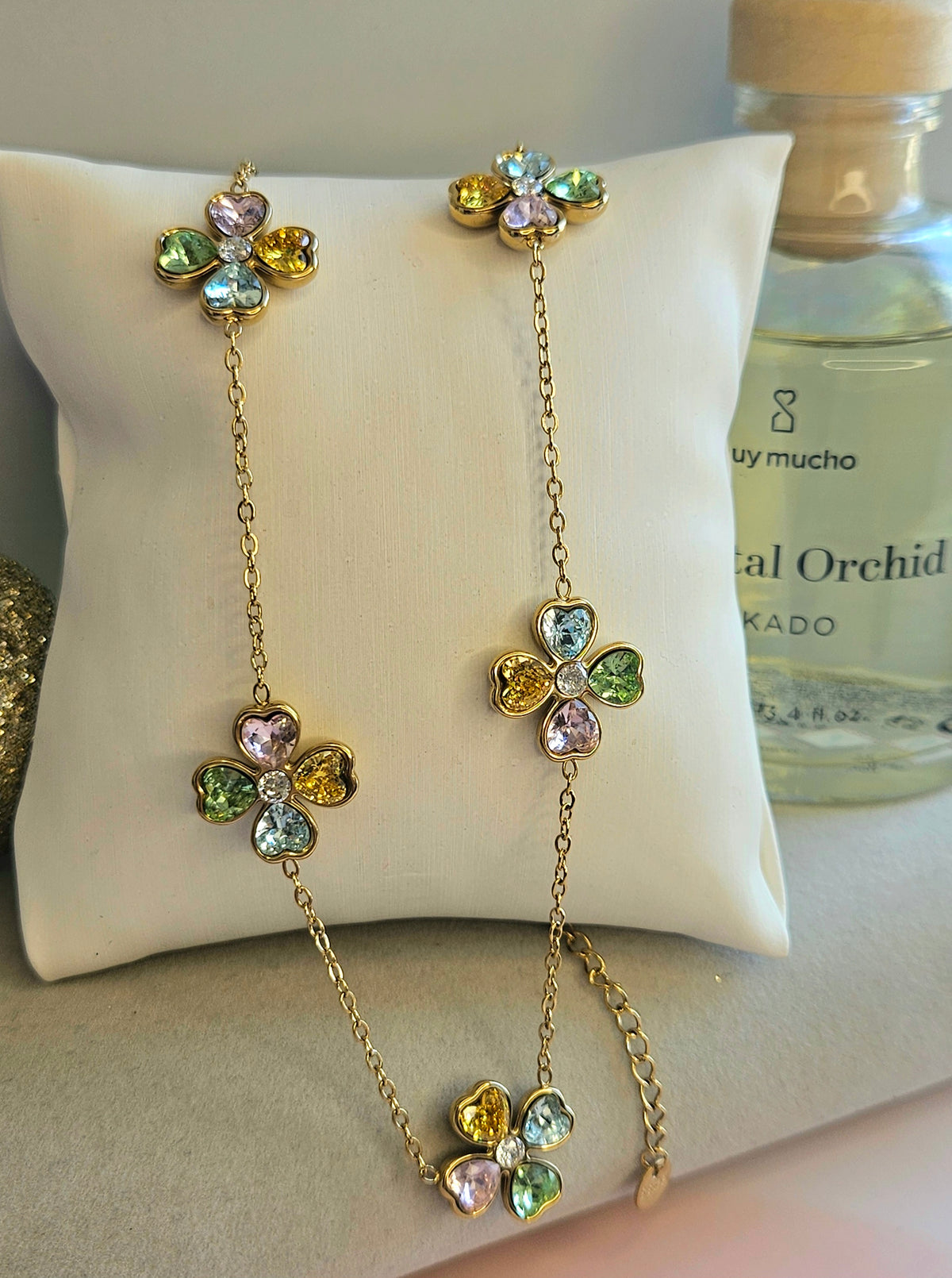 Collier fleur cristal multicolore