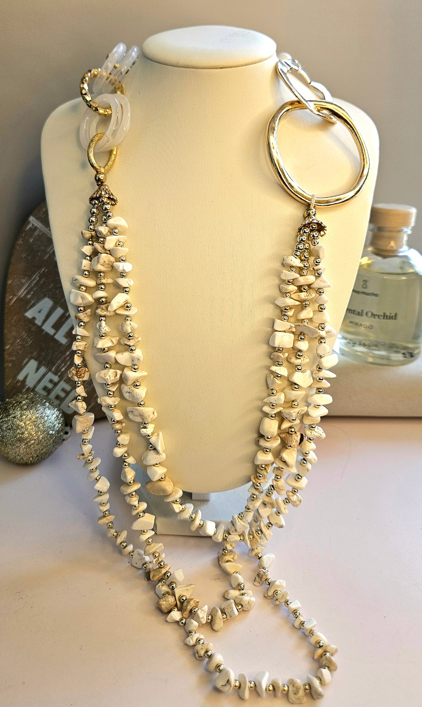 Collier sautoir pierre ivoire
