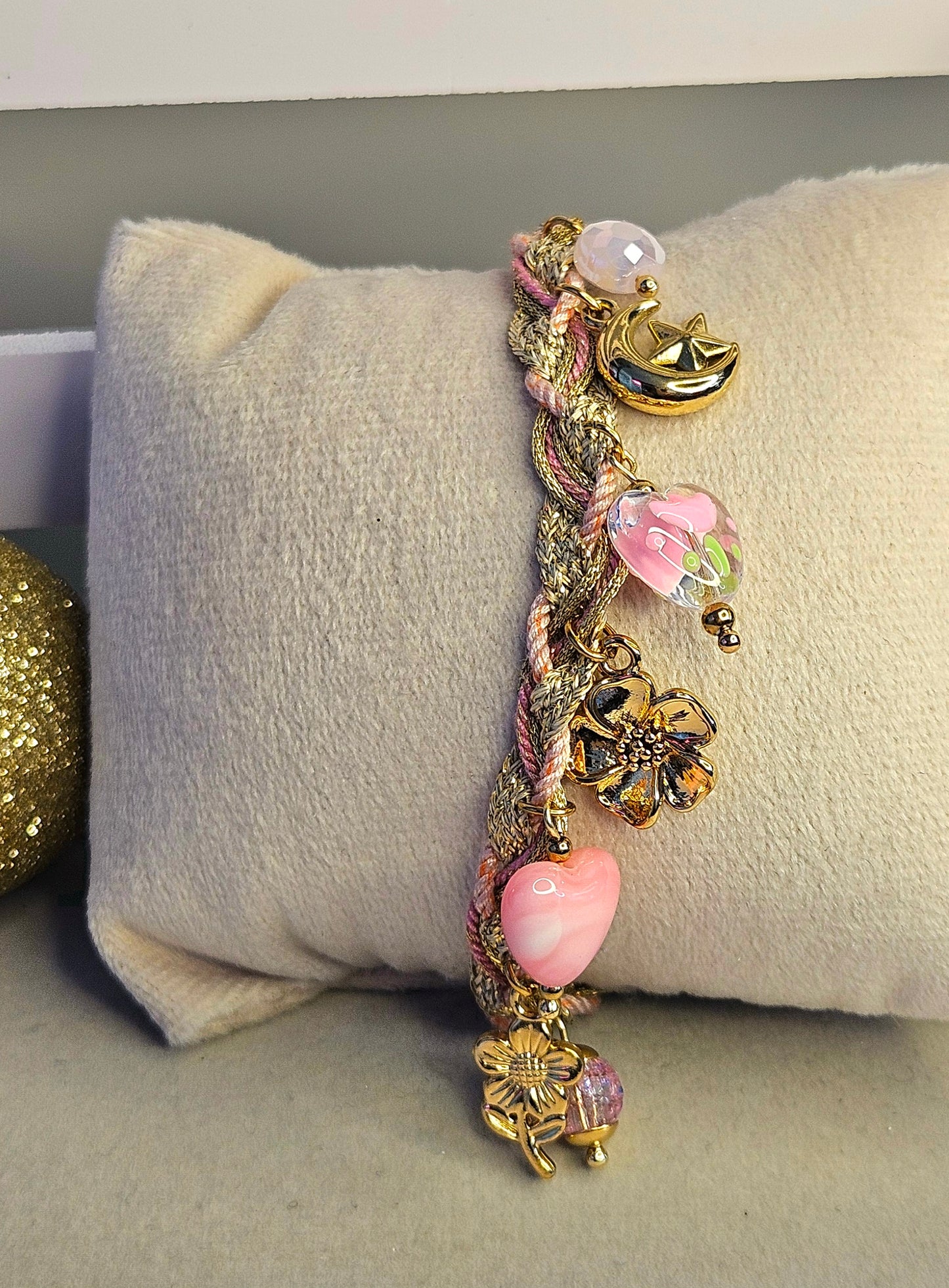 Bracelet rose coeur verre