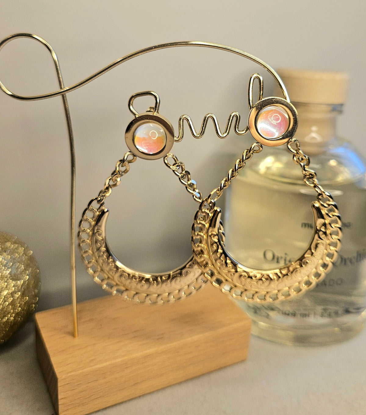 Boucles d'oreilles créoles pierres de lune