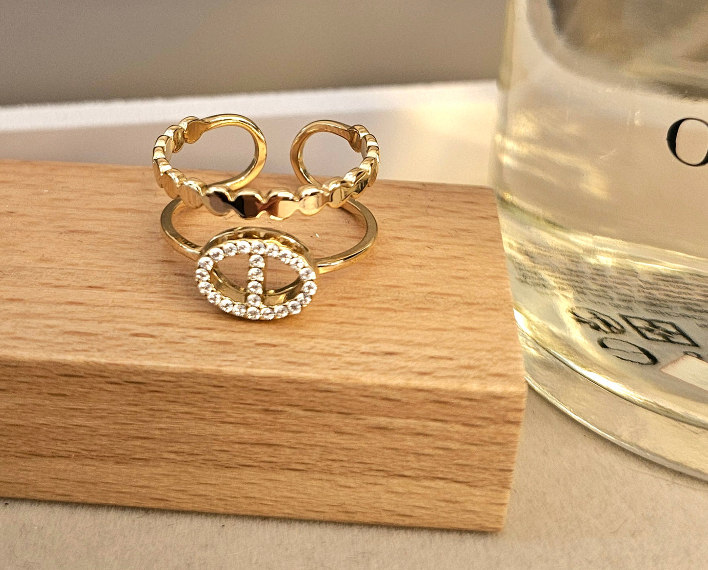 Bague marine or zirconium
