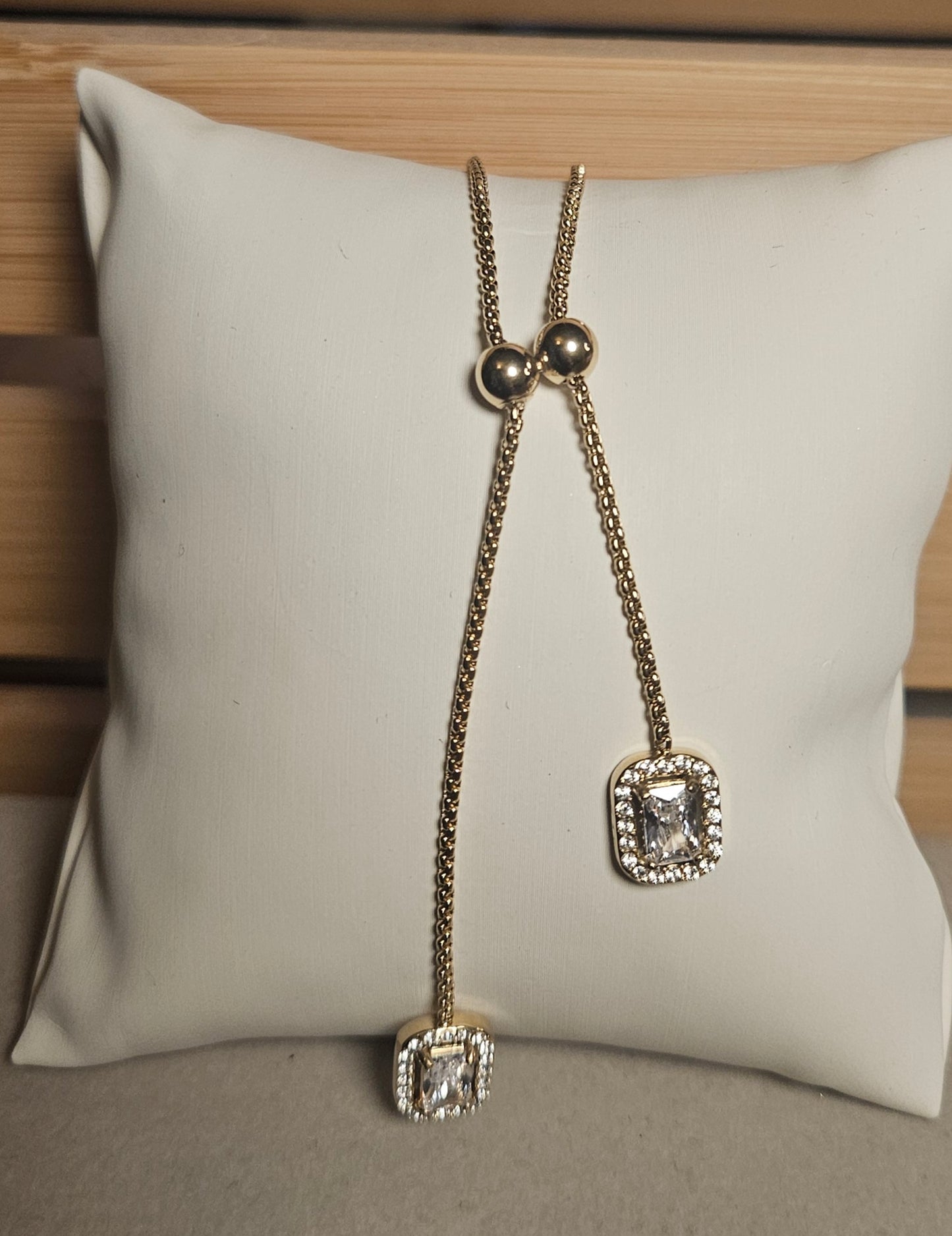 Collier 2 cristal carre rectangles et perle acier