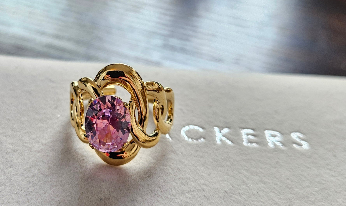 Bague zirconium rose tressee