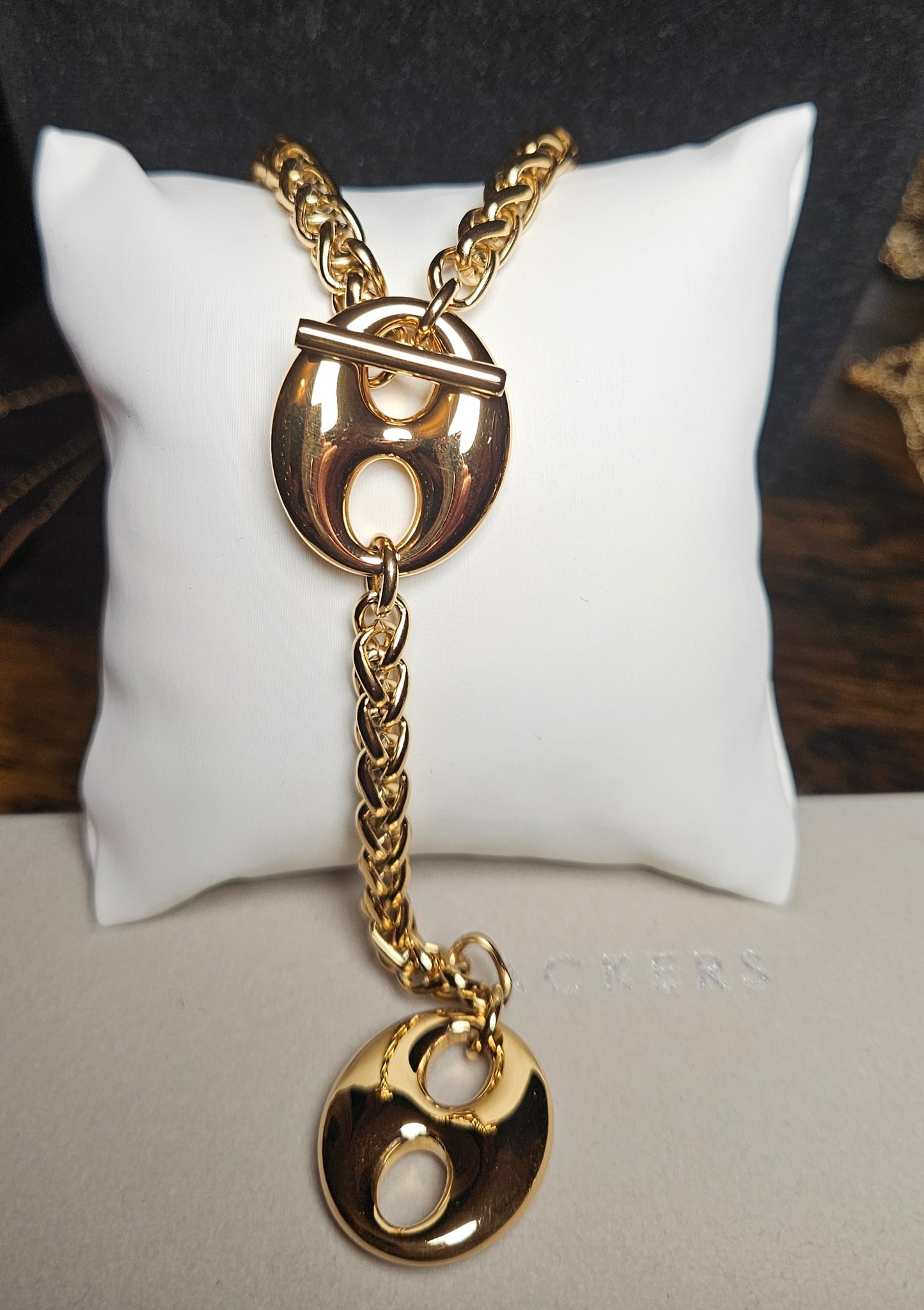 Collier 2 grains de cafe barre et grosse chaîne