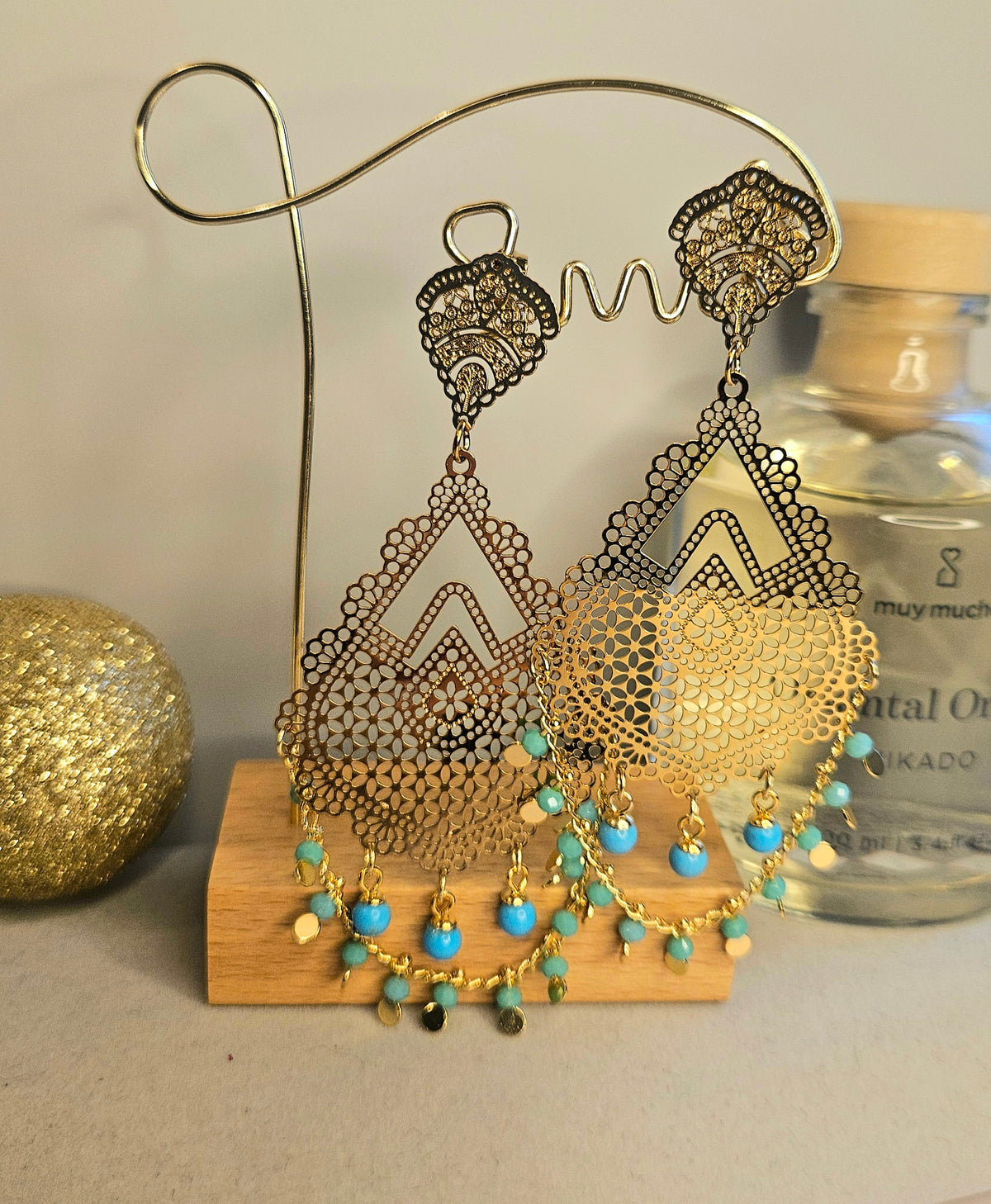 Boucles d'oreille orientale turquoise losange
