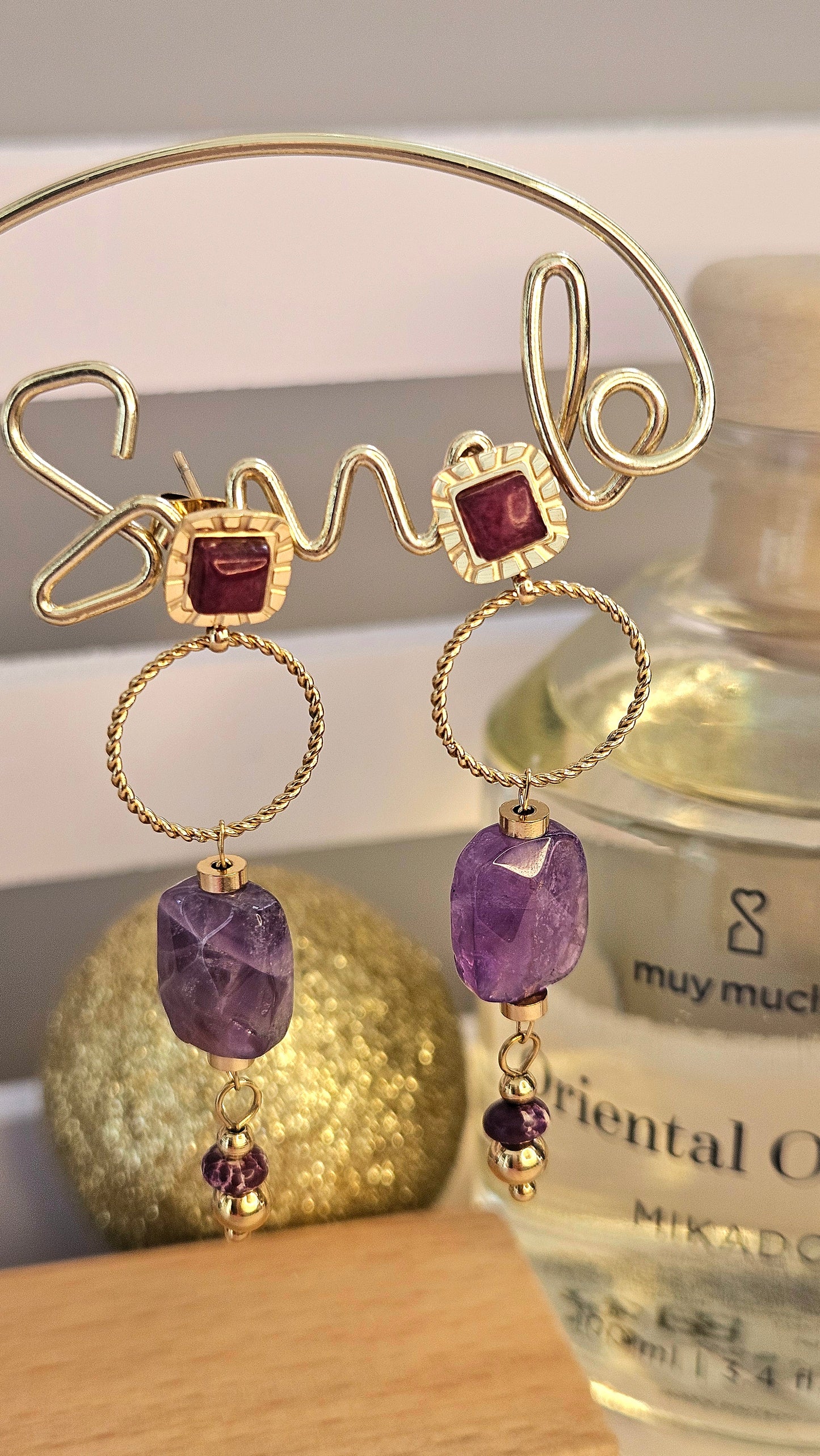 Boucles d'oreilles améthyste pendantes