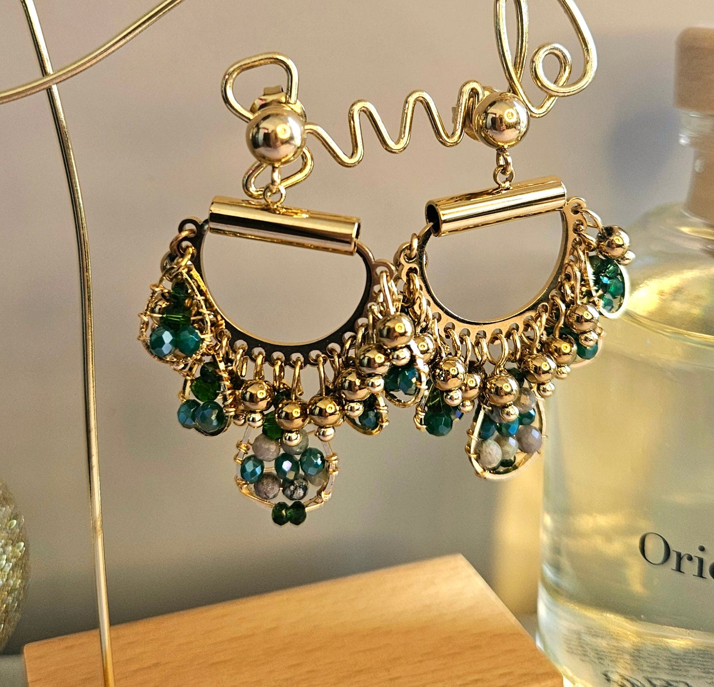 Boucles d'oreilles demi lune perme cristal