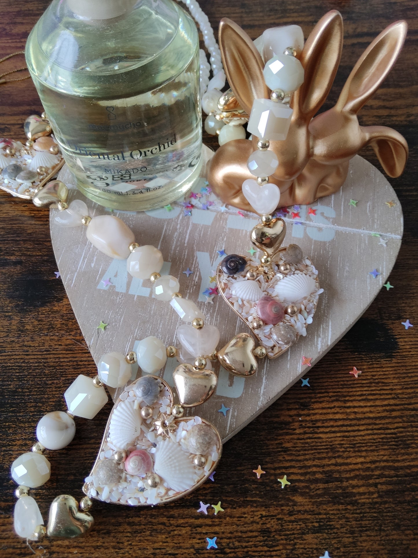 Collier sautoir cœur coquillage