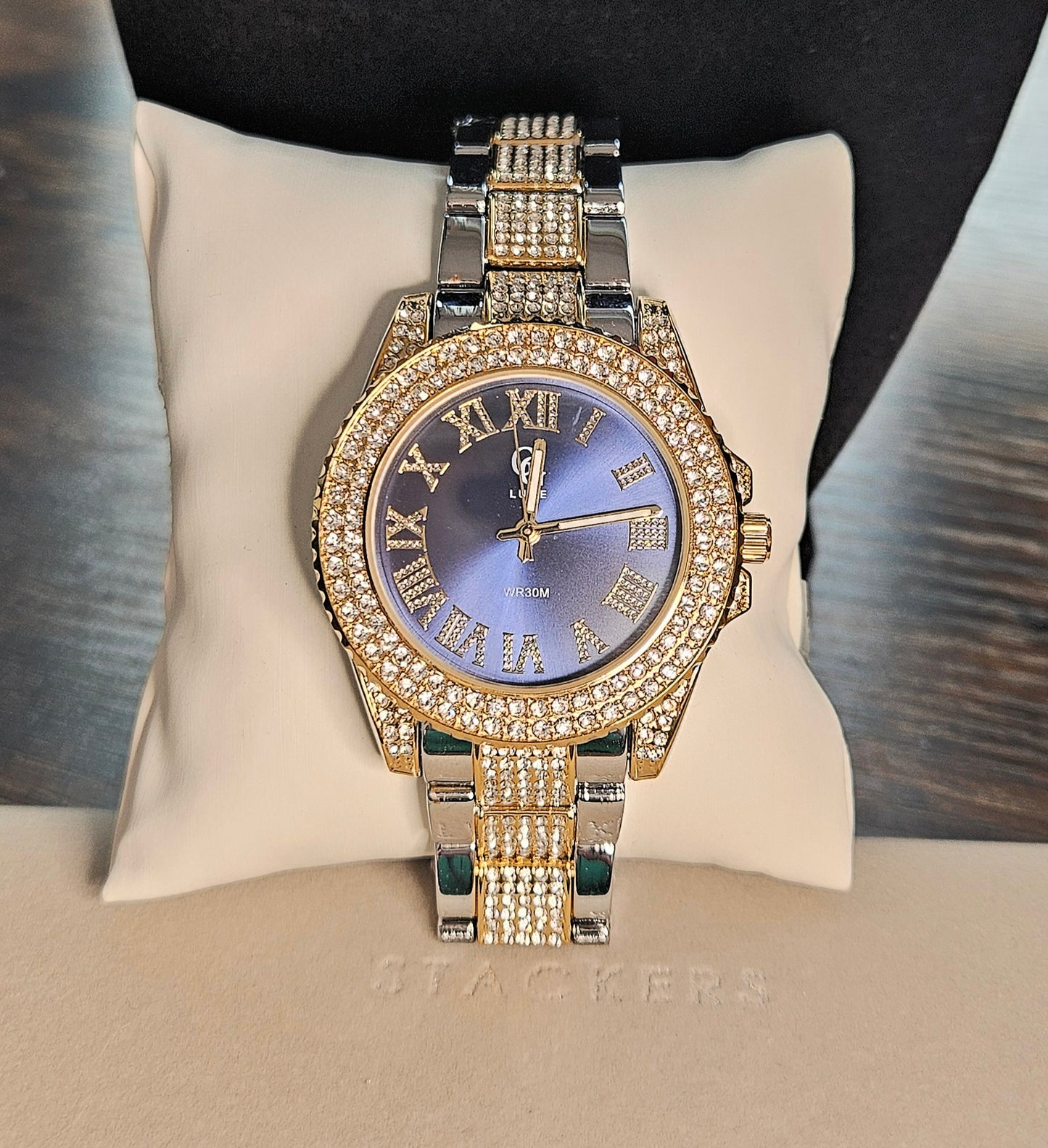 Montre argenté bleue strass