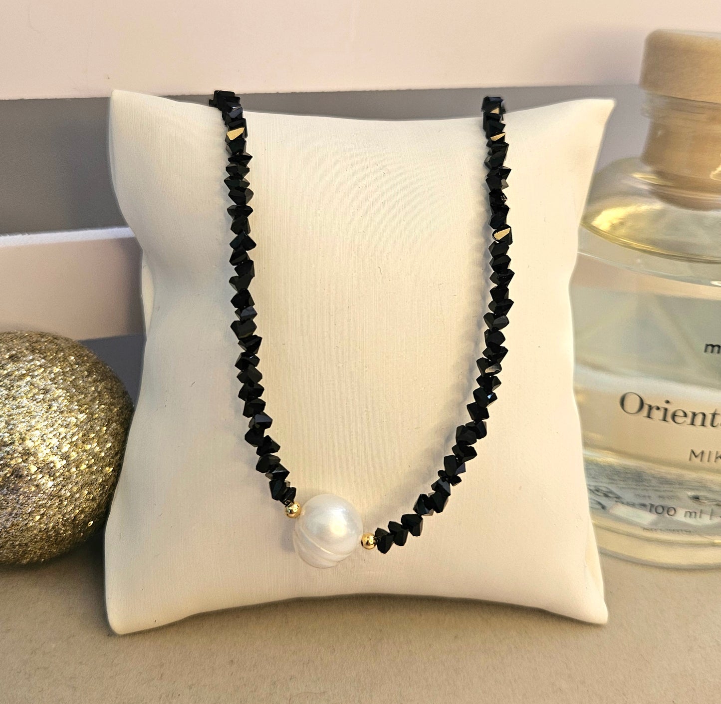 Collier cristal noir perle d'eau douce