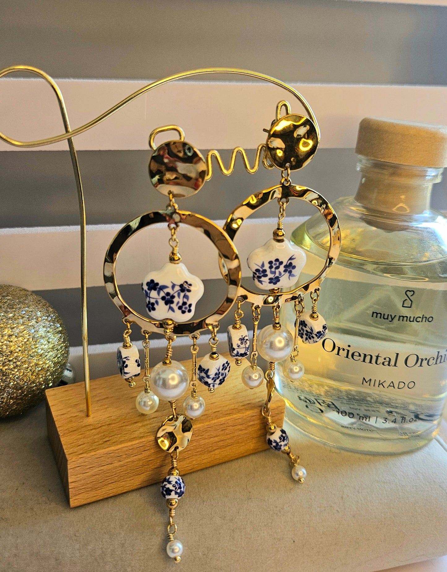 Boucles d'oreille créole céramique bleu