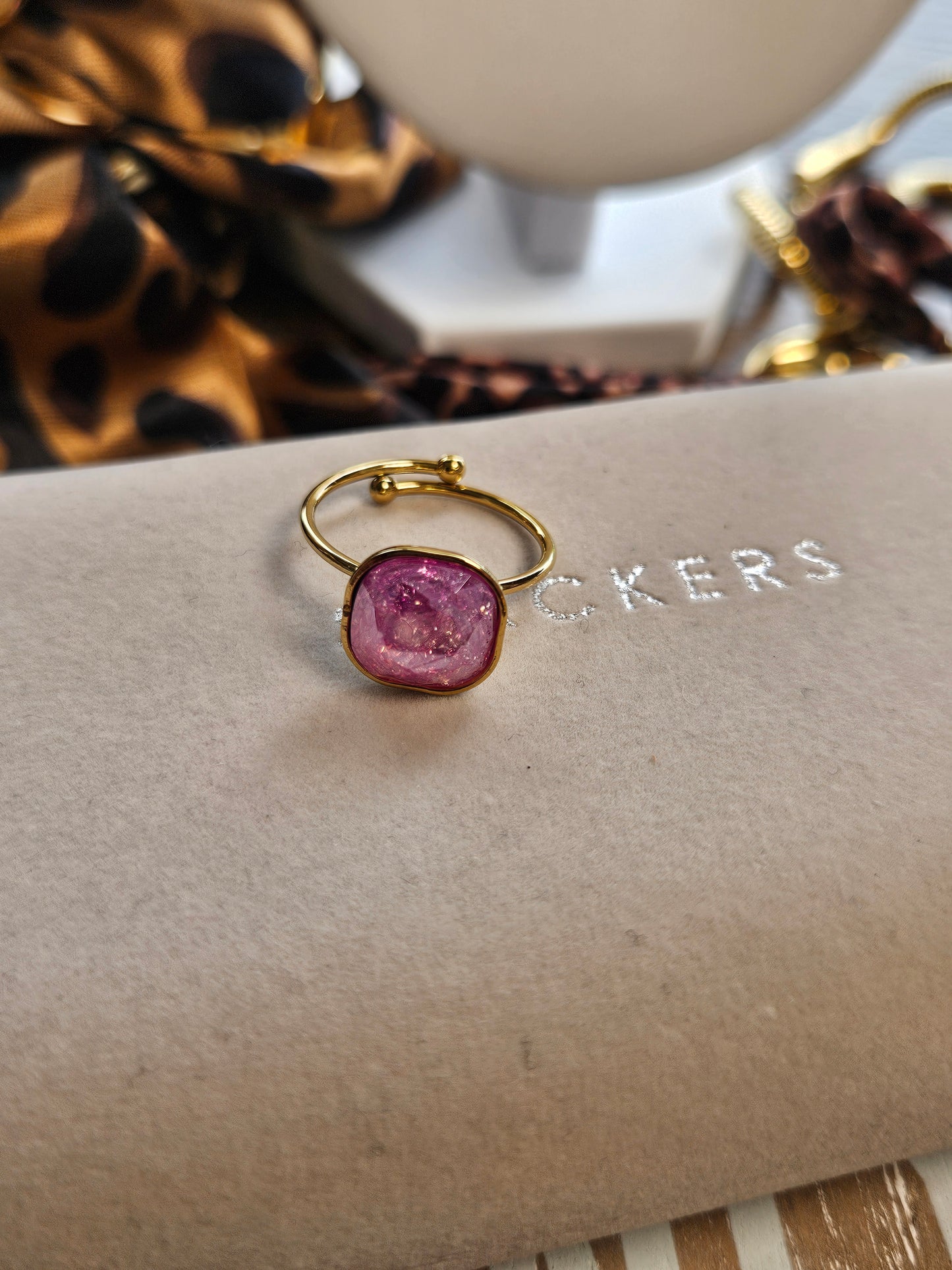 Bague carre rose cristal