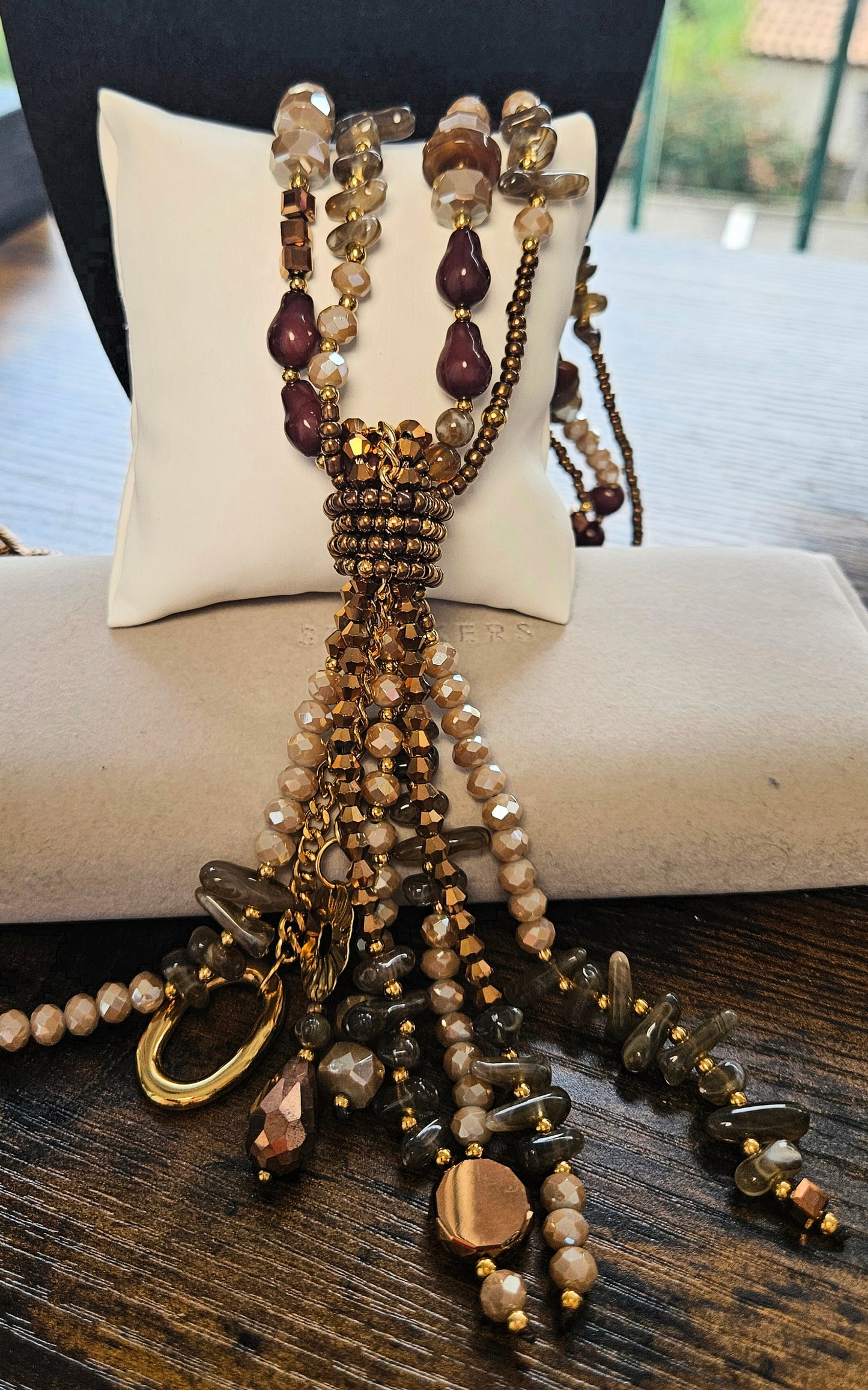 Collier sautoir perle champagne nacré