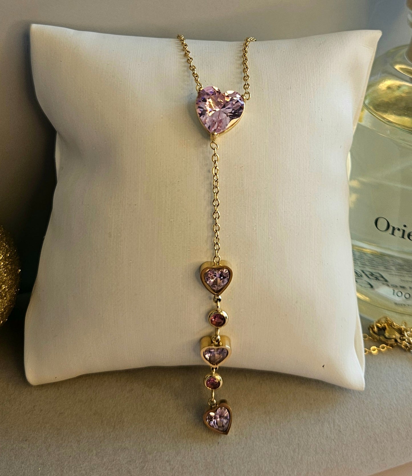 Collier multi coeur rose