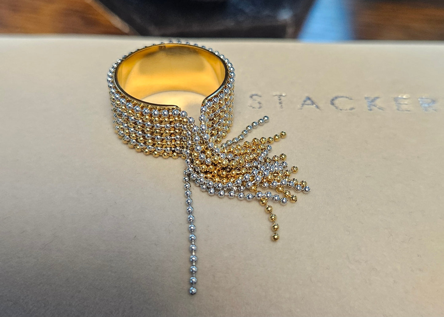 Bague bi couleur et chaine billes