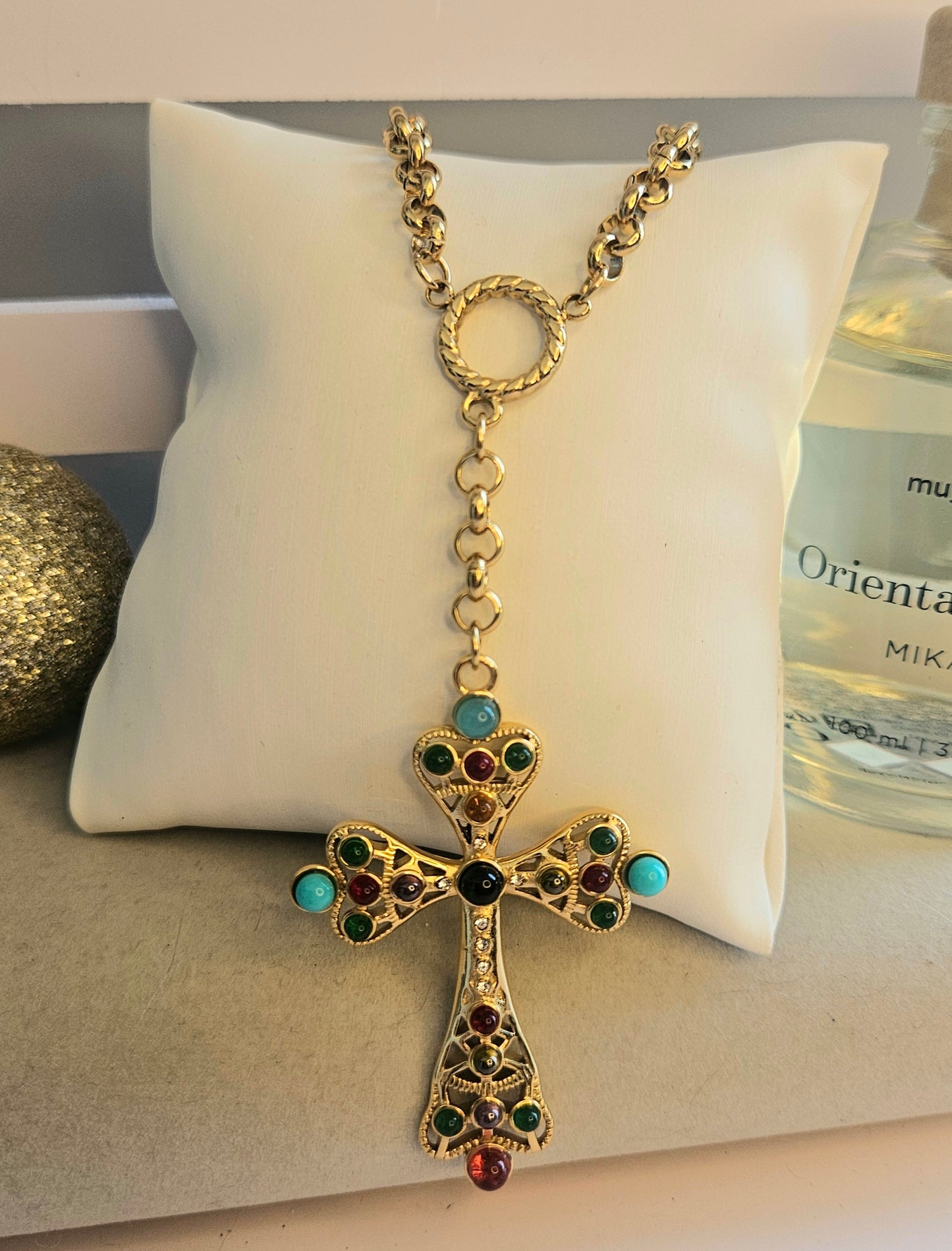 Collier croix pierre naturelle
