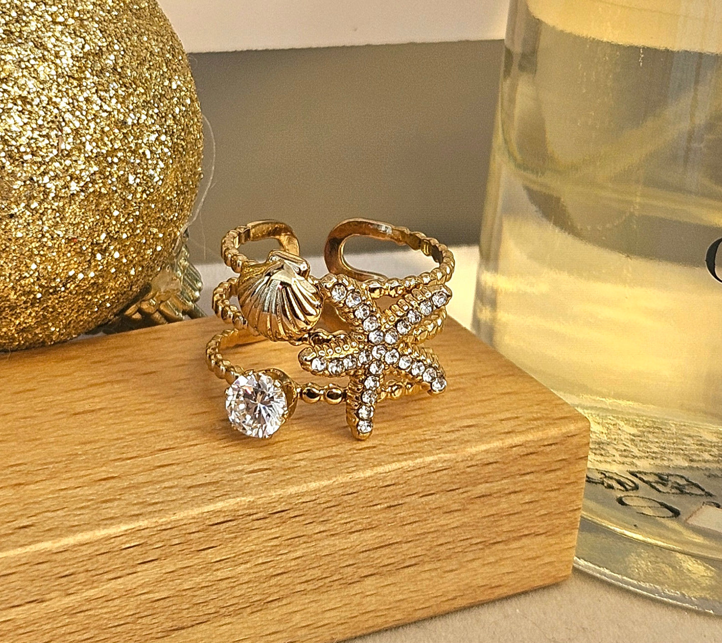 Bague etoile de mer et zirconium